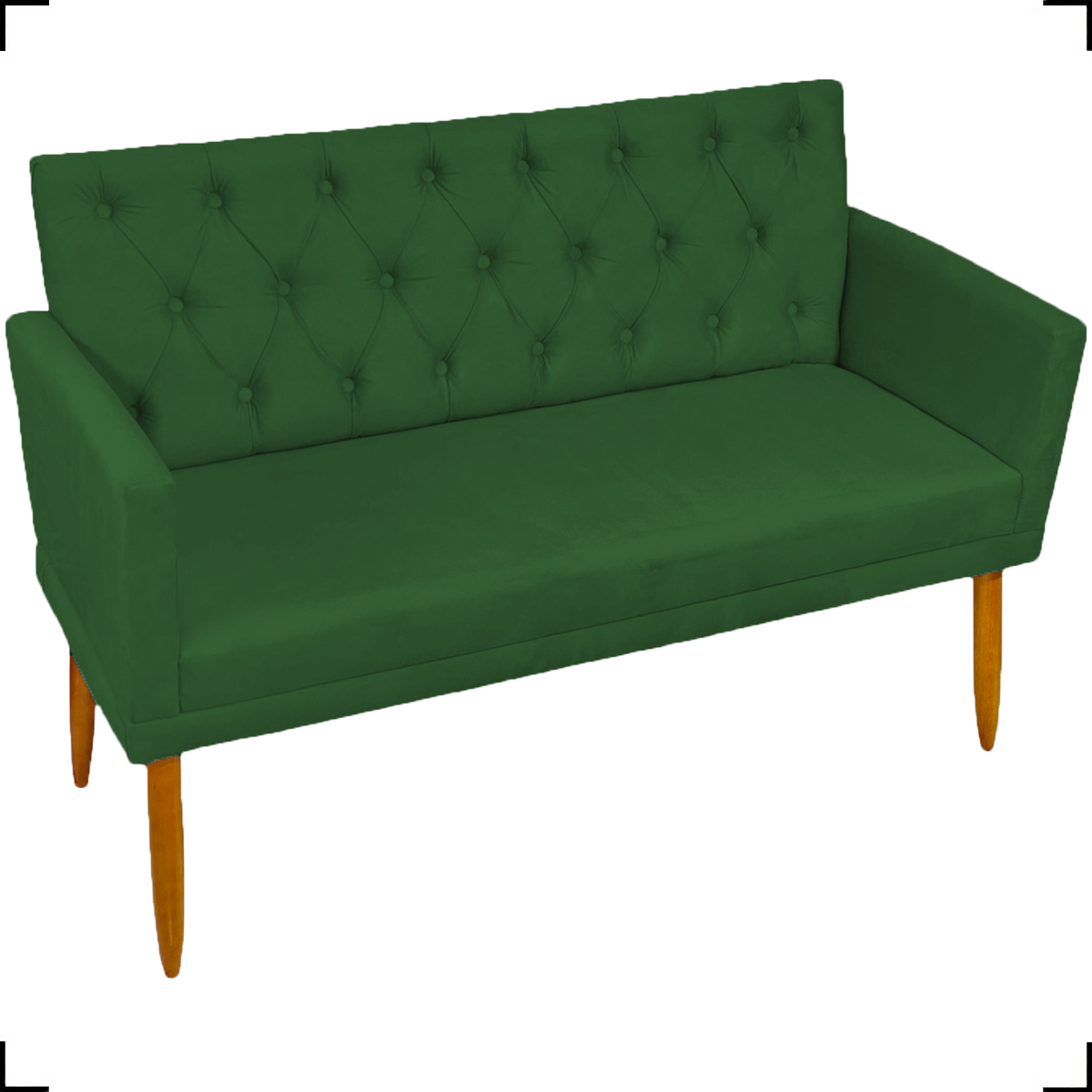 Namoradeira Decorativa Para Sala Nina Com Base E Capitonê Suede Verde Pé Castanho - Clique E Decore