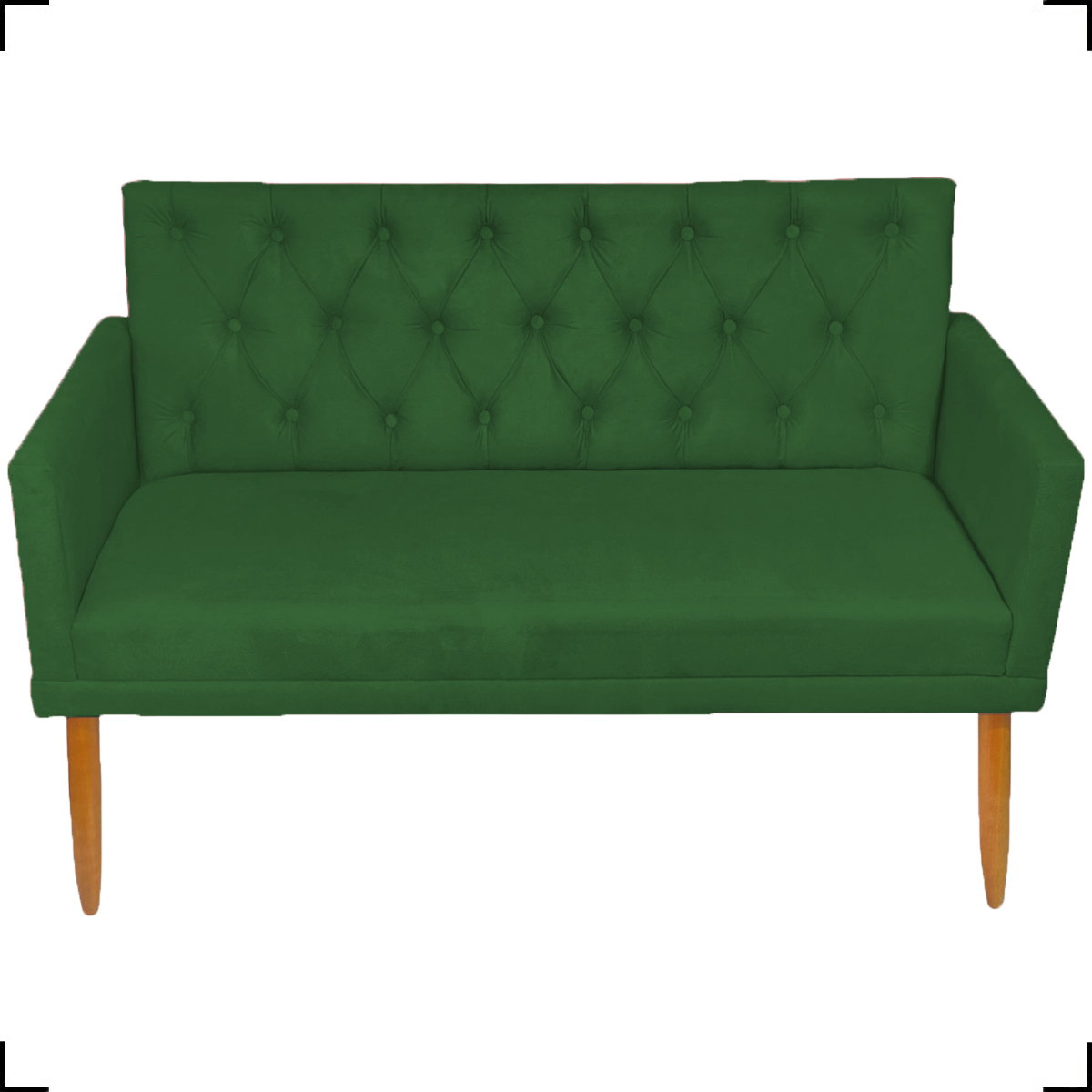 Namoradeira Decorativa Para Sala Nina Com Base E Capitonê Suede Verde Pé Castanho - Clique E Decore