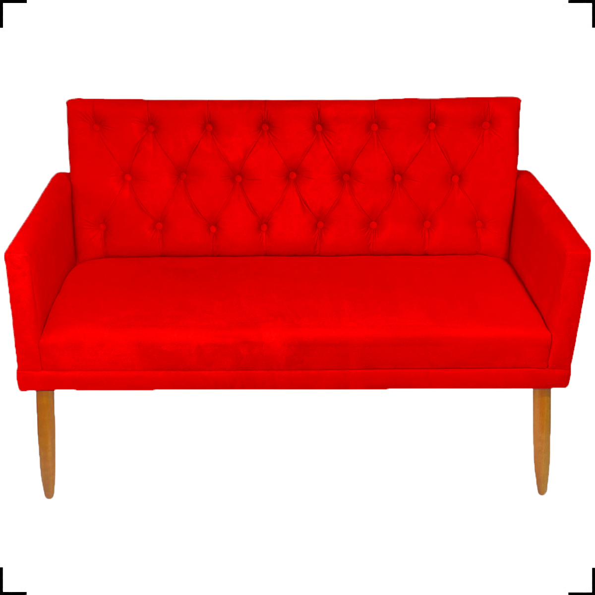 Namoradeira Decorativa Para Sala Nina Com Base E Capitonê Suede Vermelho Pé Castanho - Clique E Decore