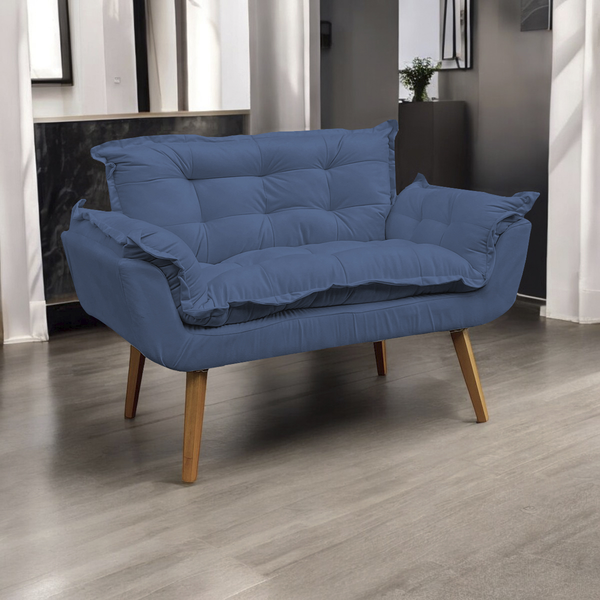 Namoradeira Decorativa Para Sala Recepção Manicure Consultório Escritório Suede Azul Marinho