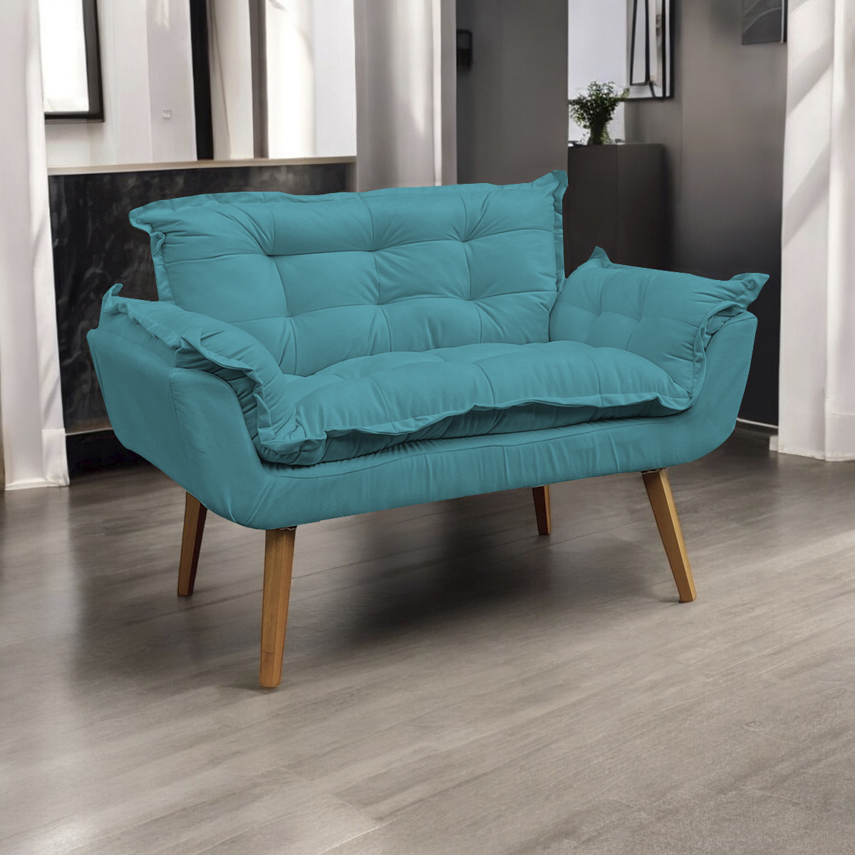 Namoradeira Decorativa Para Sala Recepção Manicure Consultório Escritório Suede Azul Turquesa