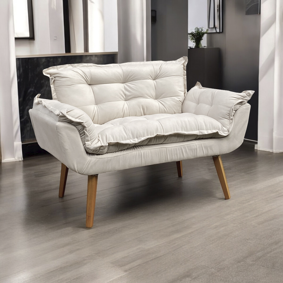 Namoradeira Decorativa Para Sala Recepção Manicure Consultório Escritório Suede Bege