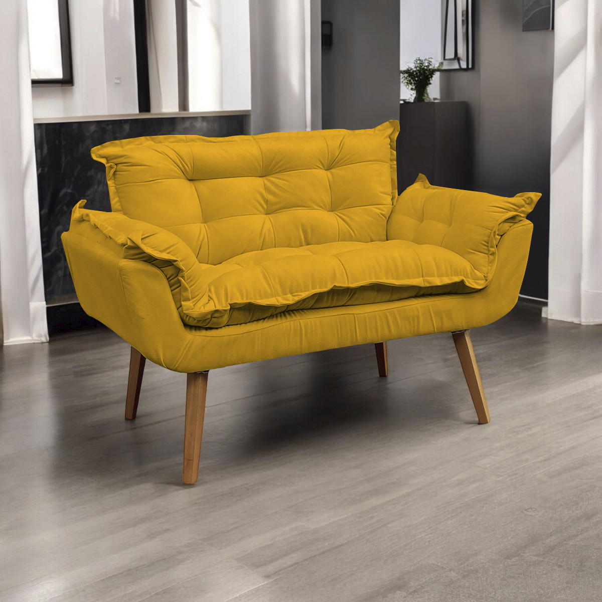 Namoradeira Decorativa Para Sala Recepção Manicure Consultório Escritório Suede Mostarda
