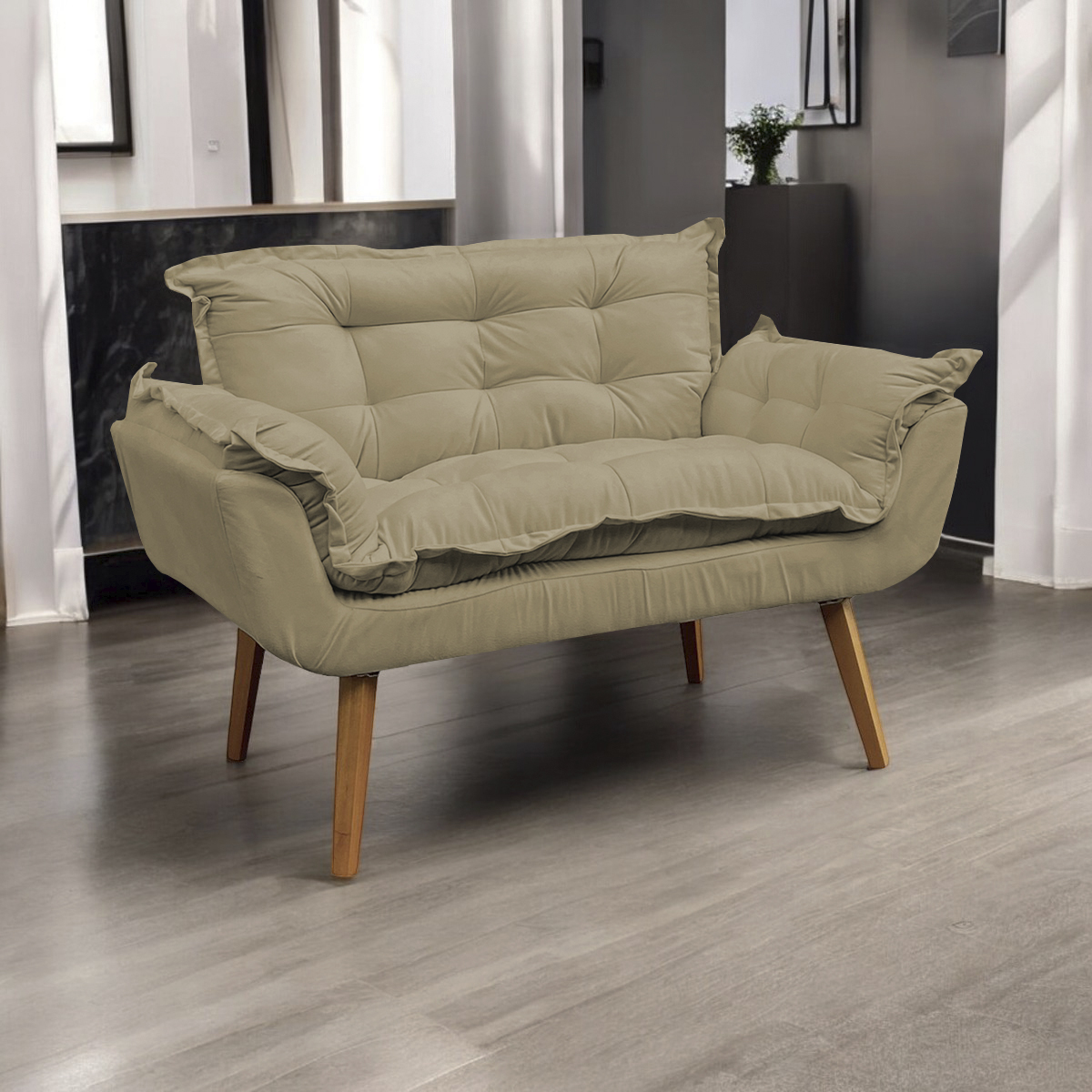 Namoradeira Decorativa Para Sala Recepção Manicure Consultório Escritório Suede Nude