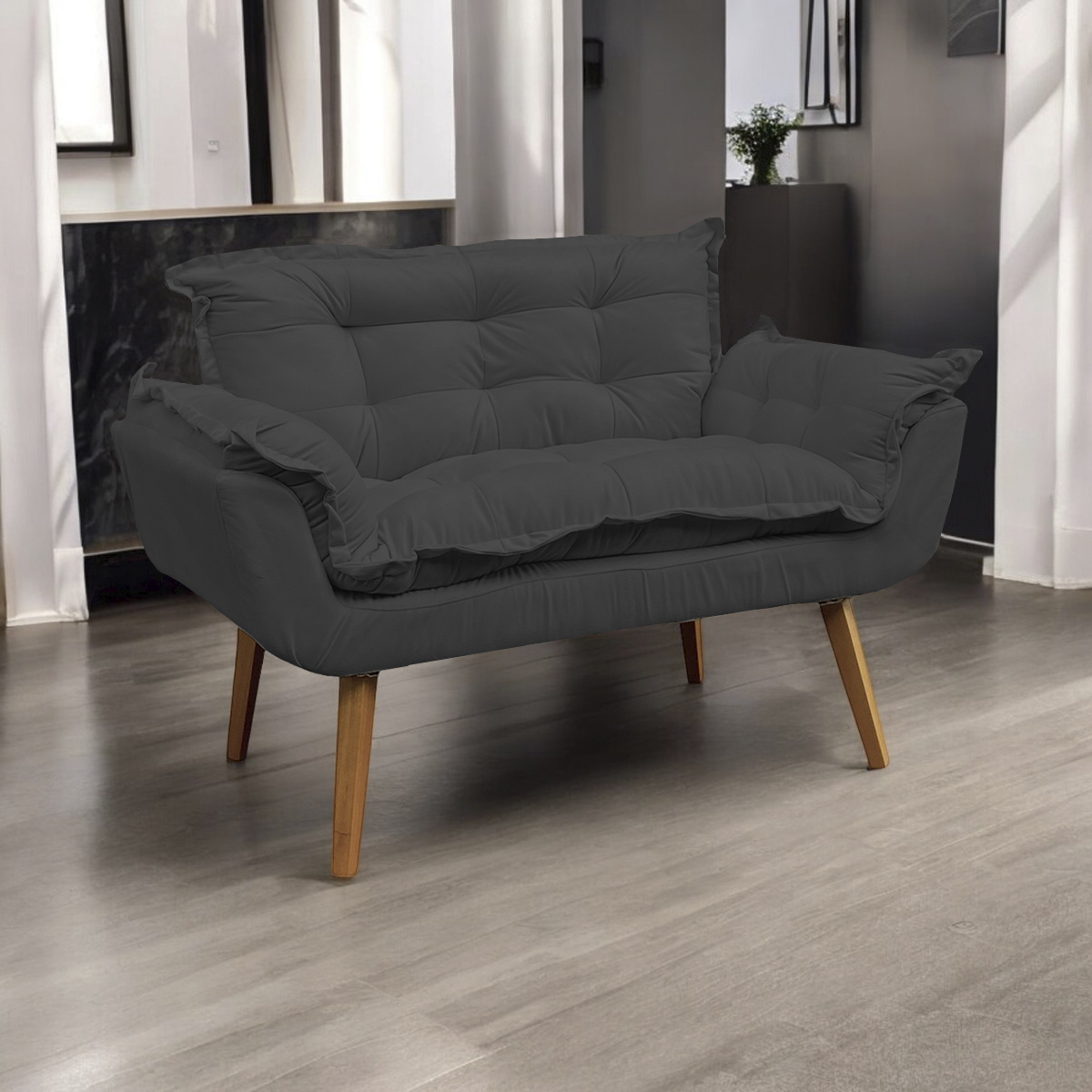 Namoradeira Decorativa Para Sala Recepção Manicure Consultório Escritório Suede Preto