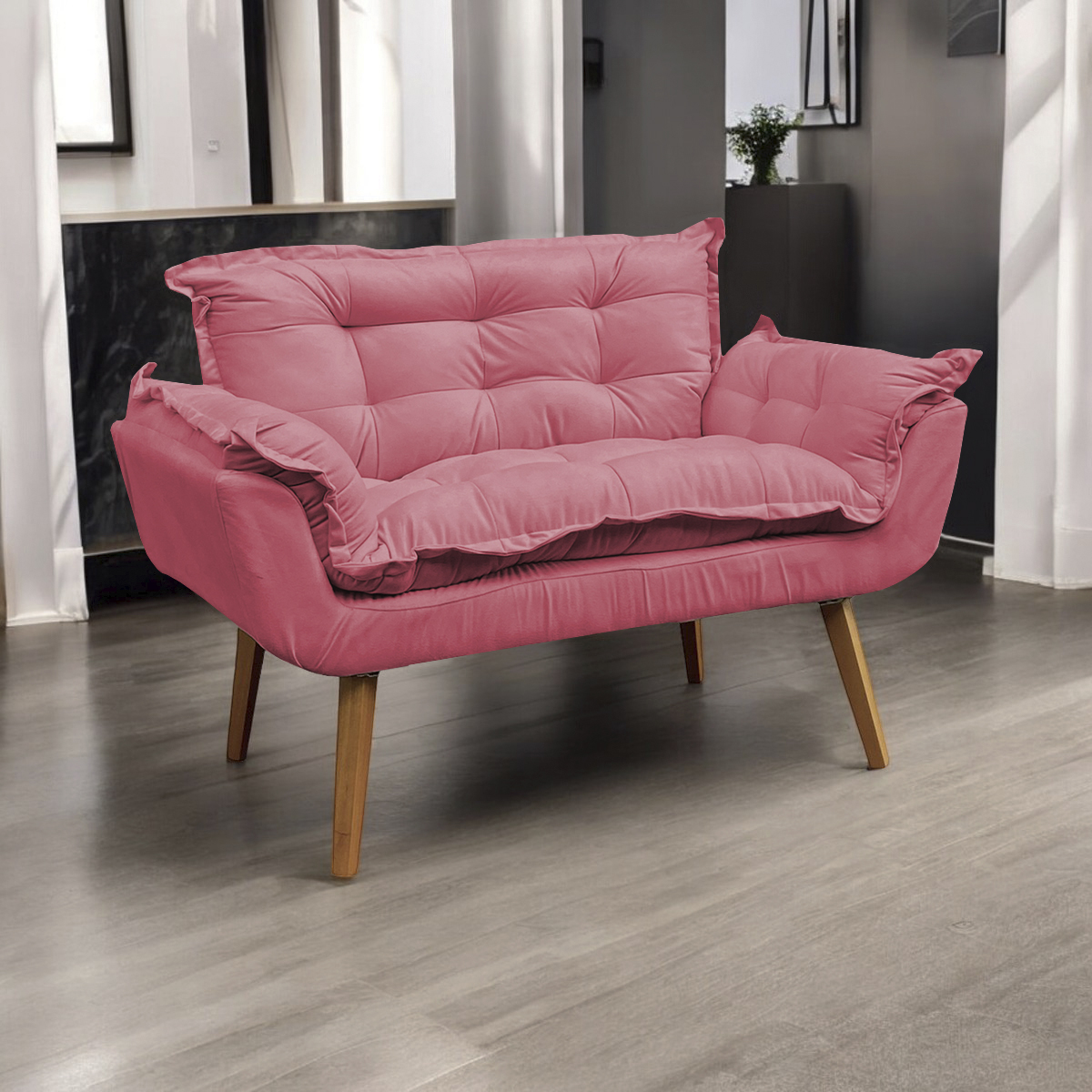 Namoradeira Decorativa Para Sala Recepção Manicure Consultório Escritório Suede Rosê