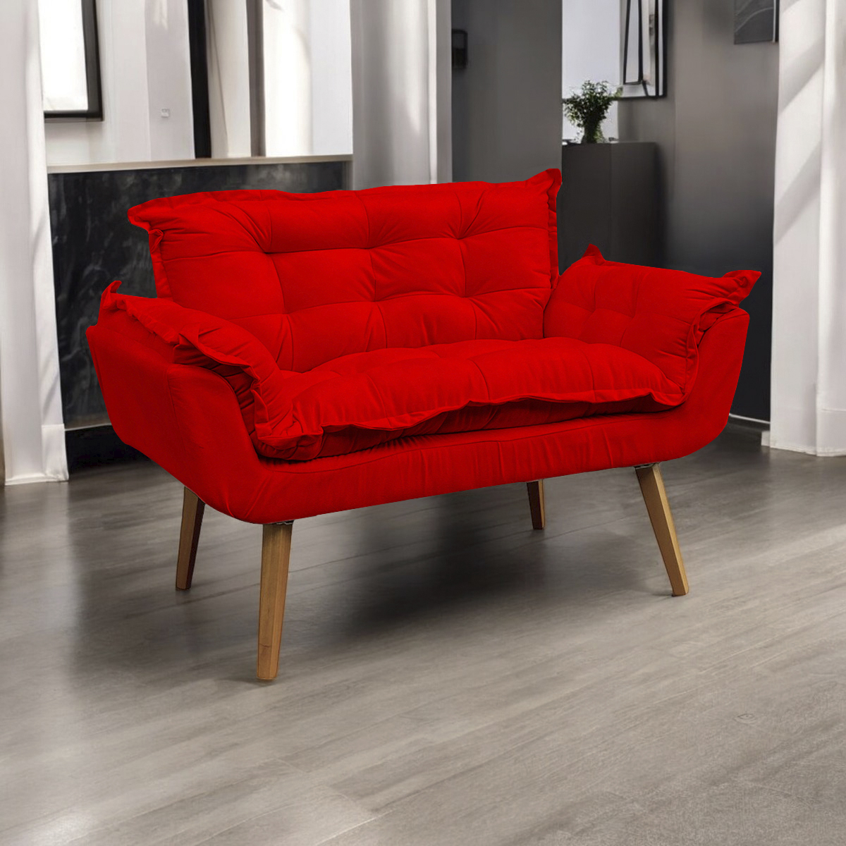 Namoradeira Decorativa Para Sala Recepção Manicure Consultório Escritório Suede Vermelho
