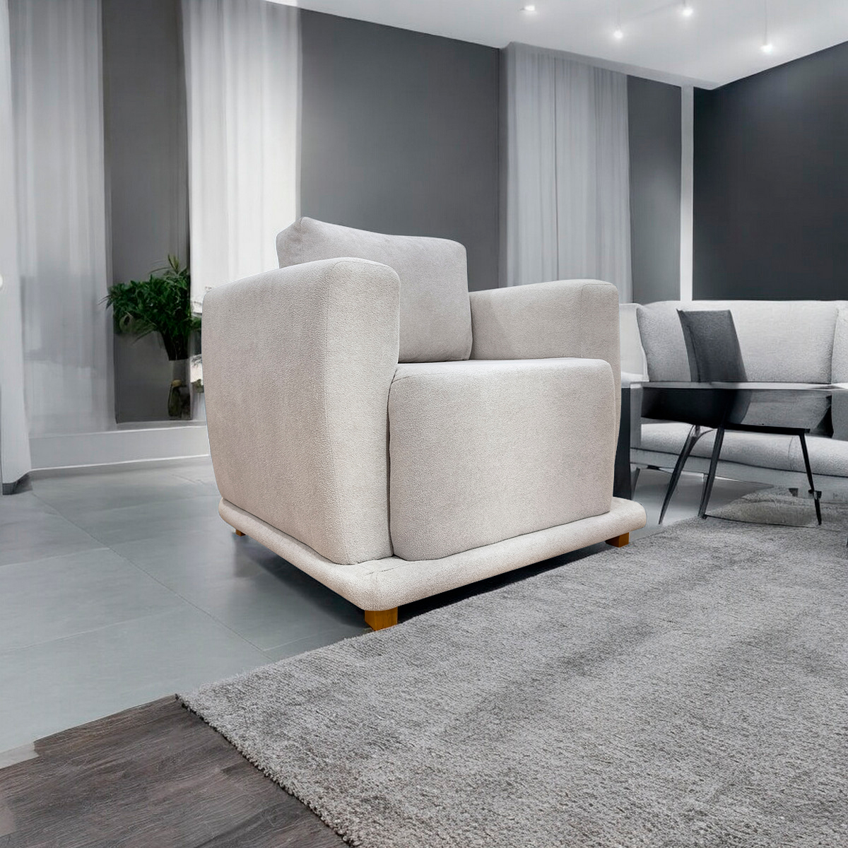 Poltrona Decorativa Bridge Para Sala Luxo Confortável Reforçada Bouclé Premium Bege