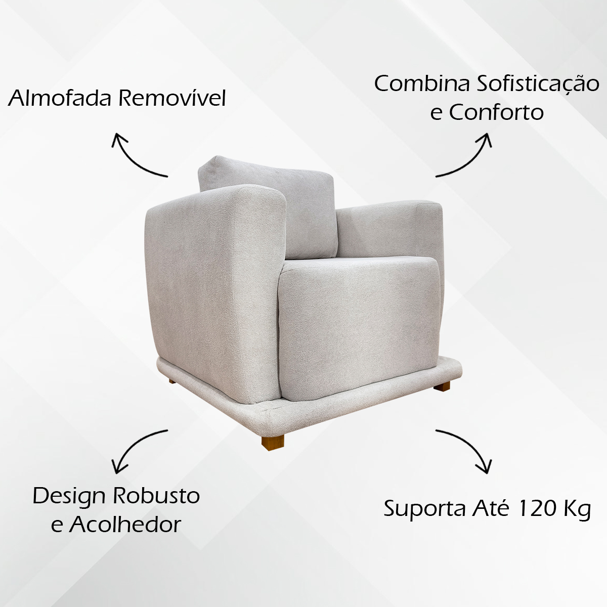 Poltrona Decorativa Bridge Para Sala Luxo Confortável Reforçada Bouclé Premium Bege