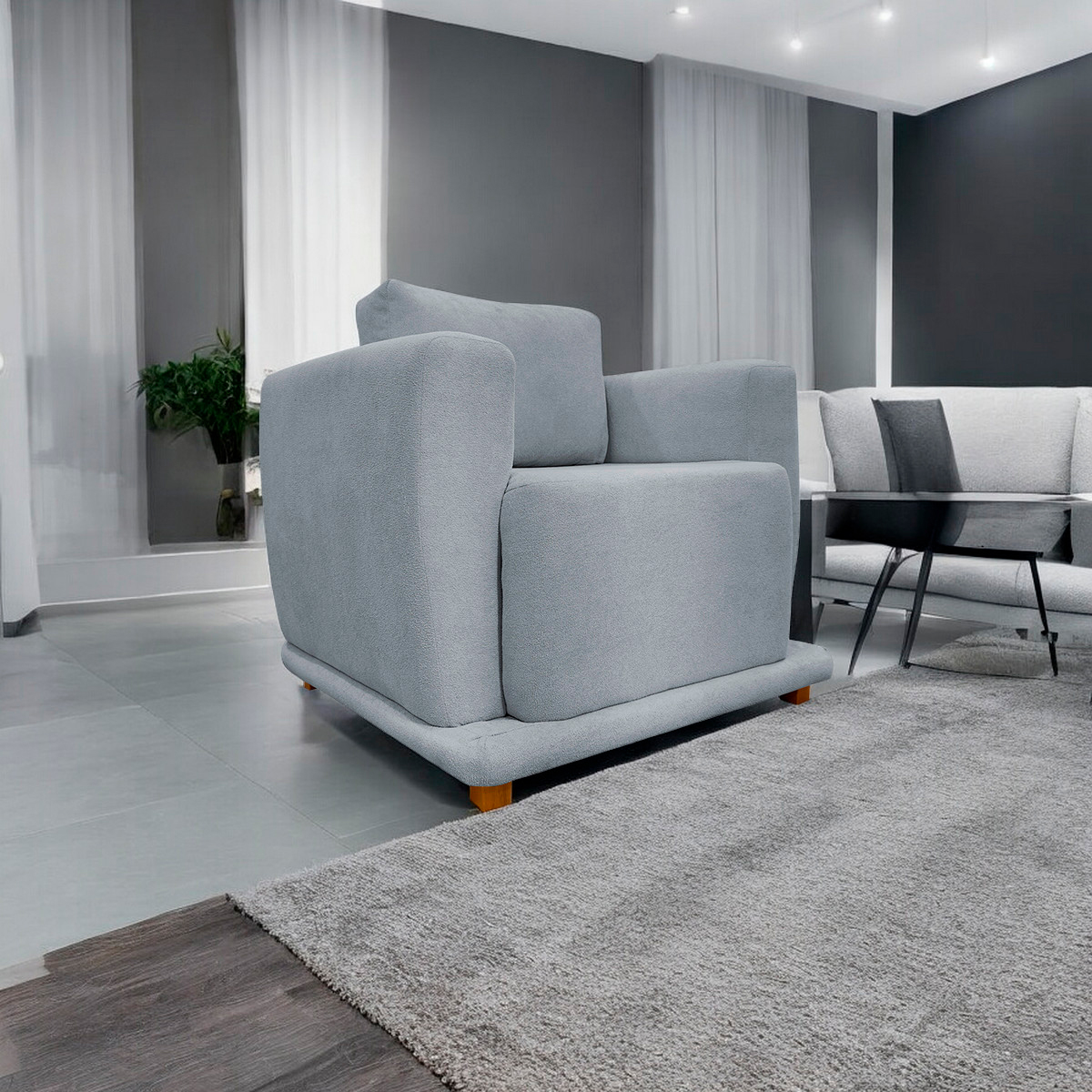 Poltrona Decorativa Bridge Para Sala Luxo Confortável Reforçada Bouclé Premium Cinza