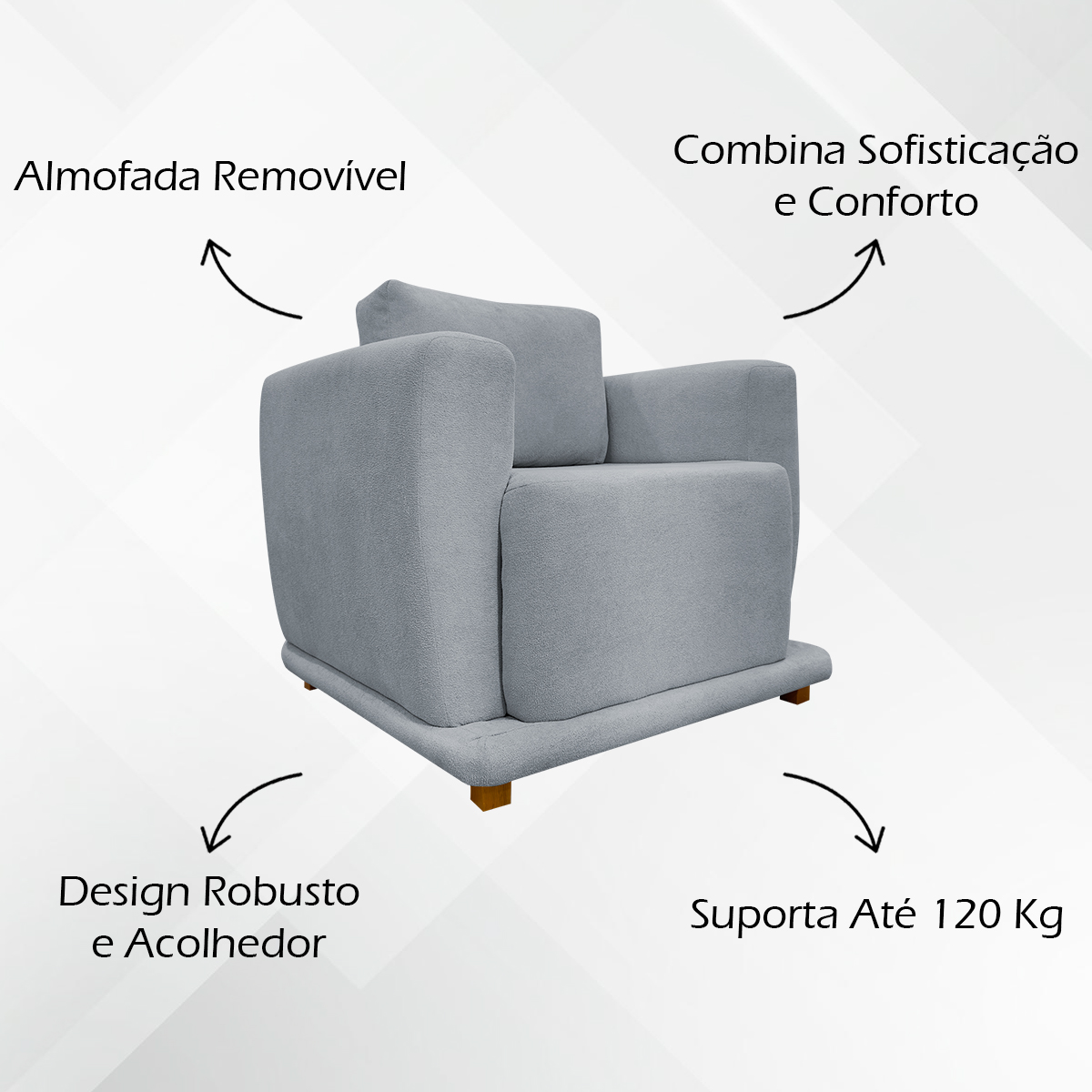 Poltrona Decorativa Bridge Para Sala Luxo Confortável Reforçada Bouclé Premium Cinza