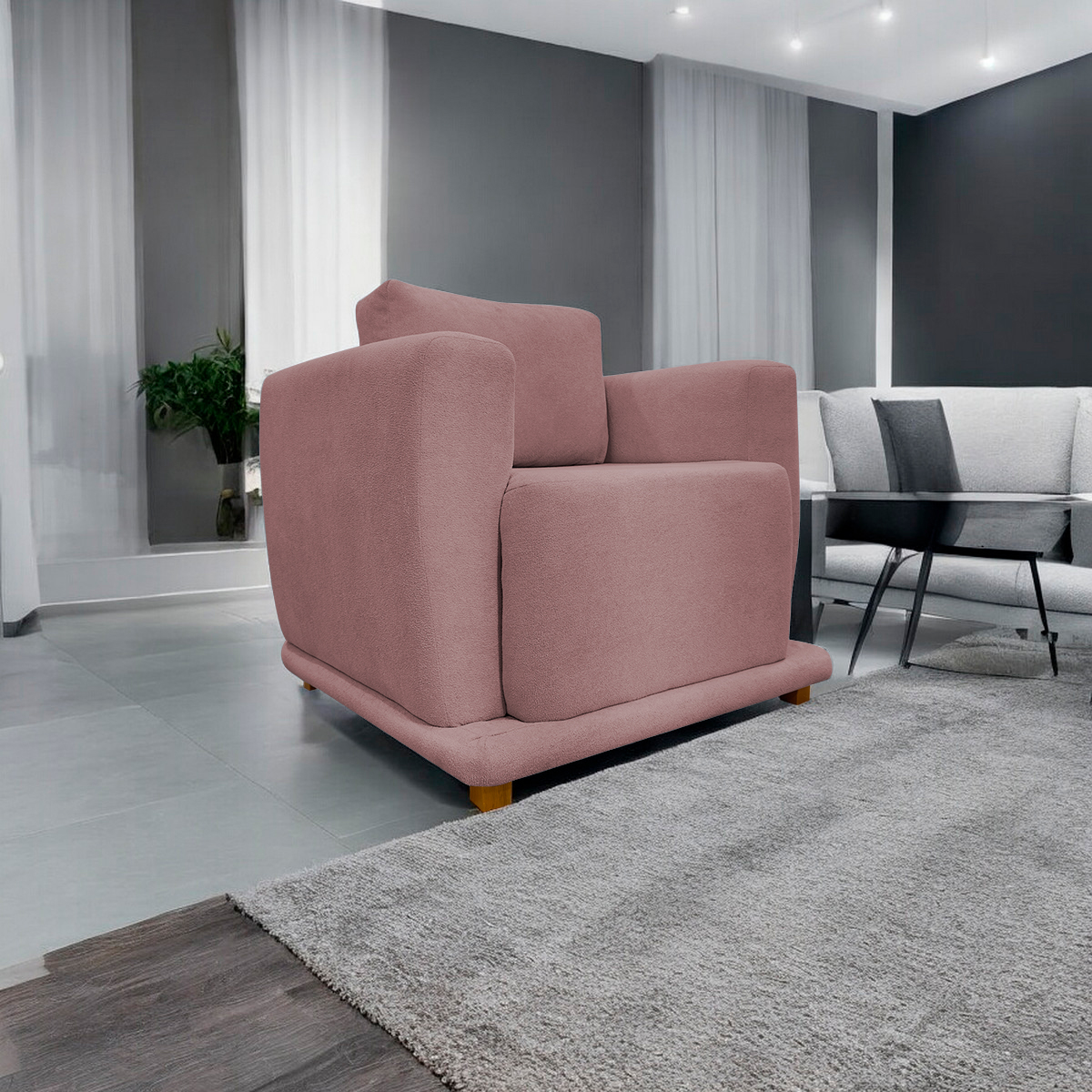 Poltrona Decorativa Bridge Para Sala Luxo Confortável Reforçada Bouclé Premium Rosê