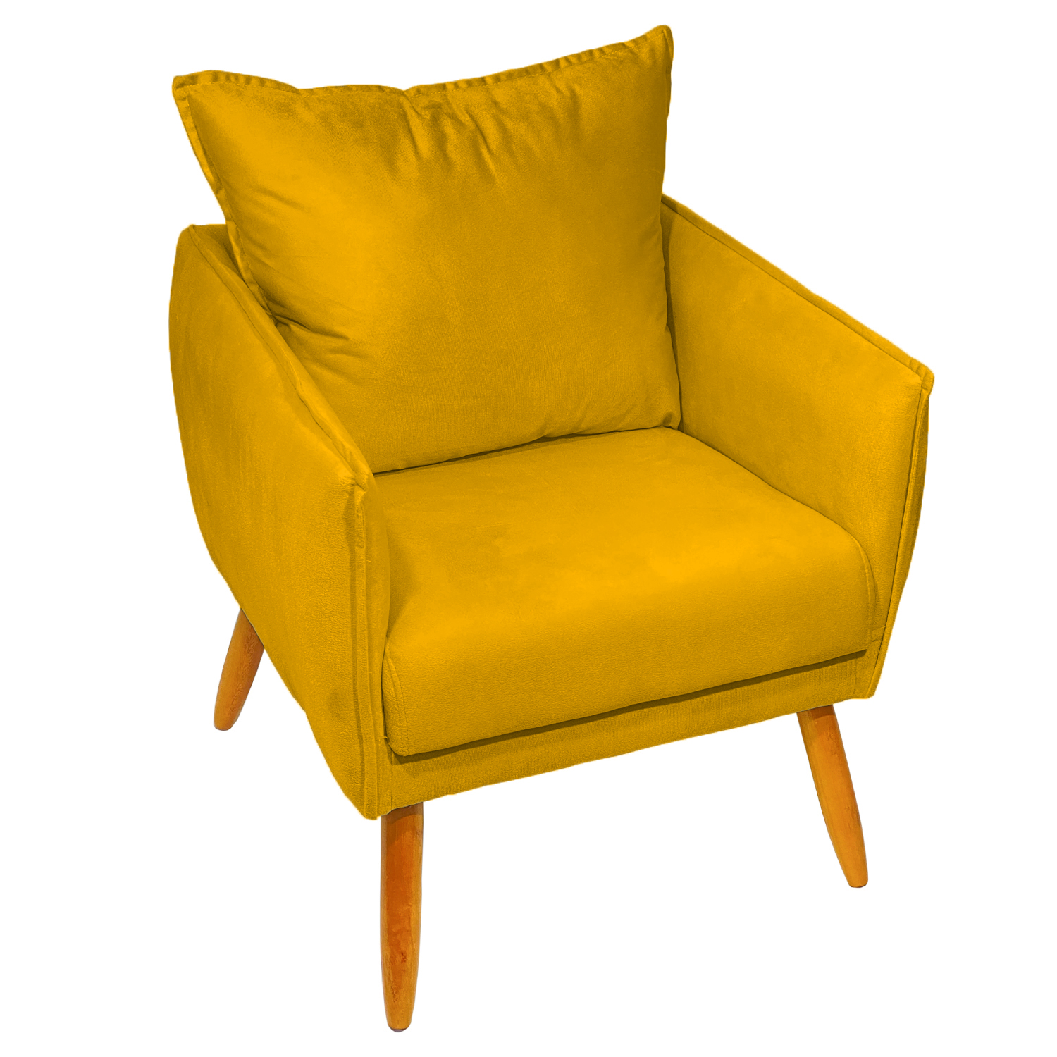 Poltrona Decorativa Confortável Para Sala Ada Suede Amarelo Pé Castanho - Clique E Decore