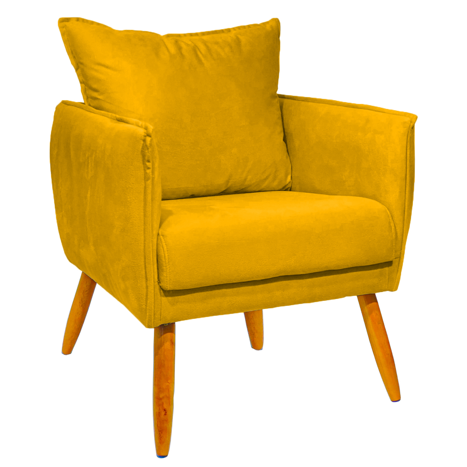 Poltrona Decorativa Confortável Para Sala Ada Suede Amarelo Pé Castanho - Clique E Decore