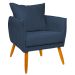 Poltrona Decorativa Confortável Para Sala Ada Suede Azul Marinho Pé Castanho - Clique E Decore