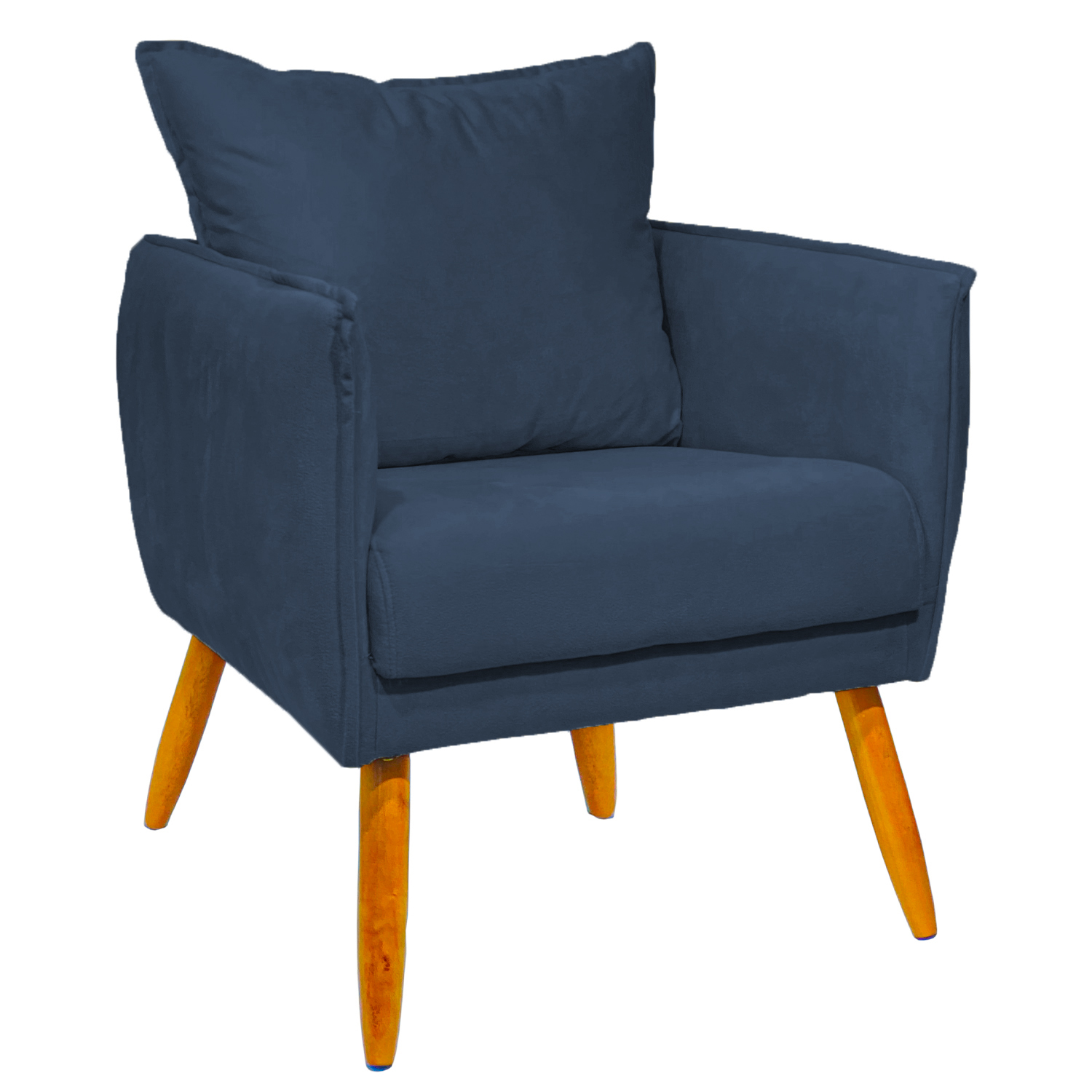Poltrona Decorativa Confortável Para Sala Ada Suede Azul Marinho Pé Castanho - Clique E Decore