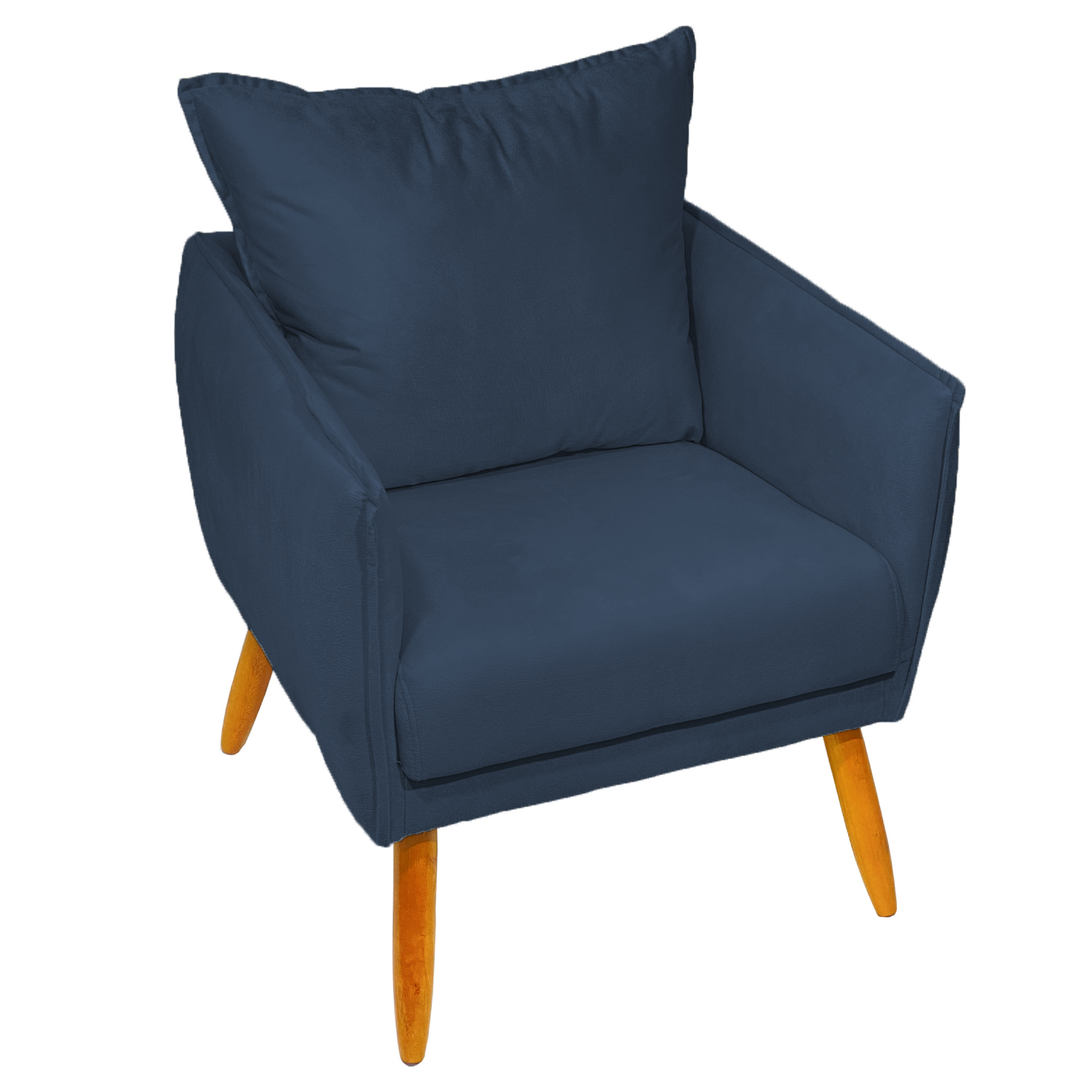 Poltrona Decorativa Confortável Para Sala Ada Suede Azul Marinho Pé Castanho - Clique E Decore