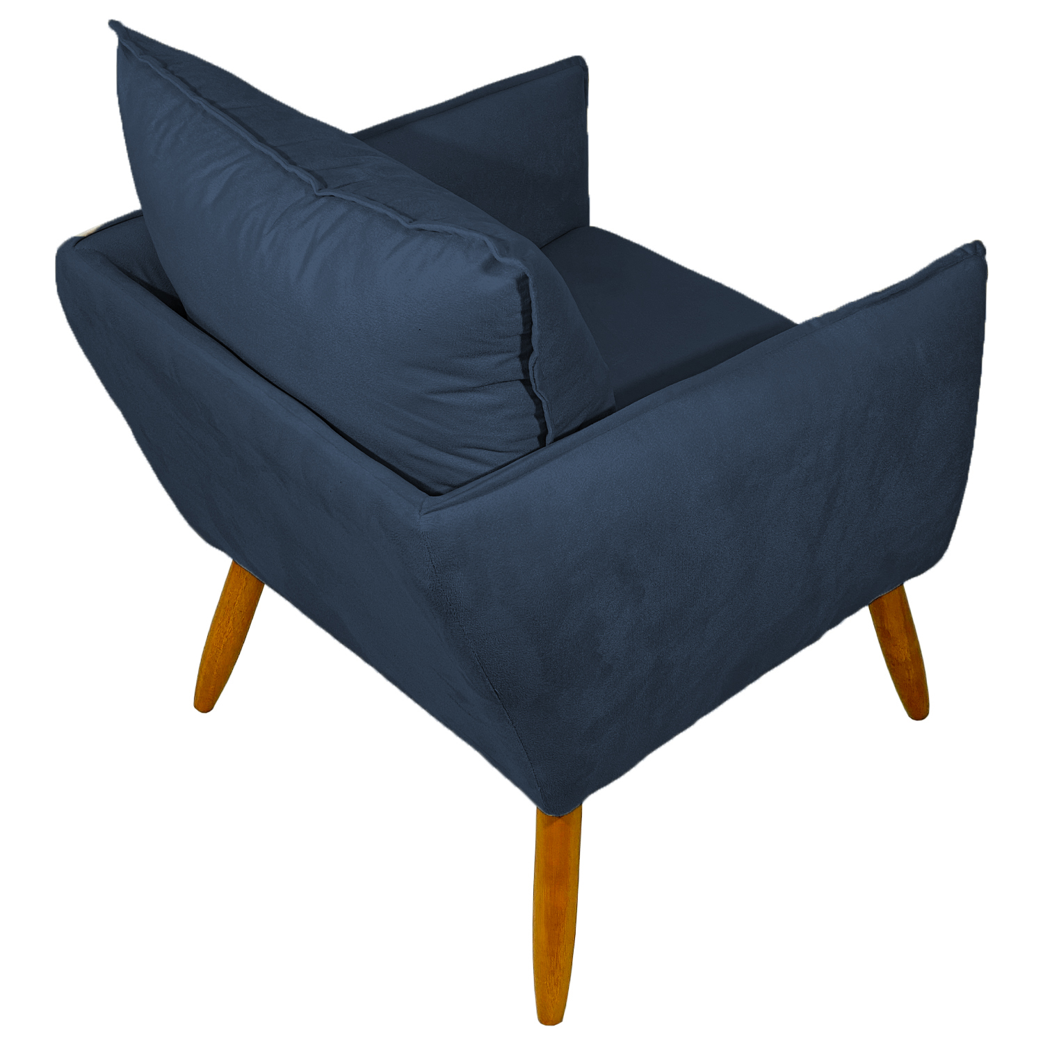 Poltrona Decorativa Confortável Para Sala Ada Suede Azul Marinho Pé Castanho - Clique E Decore