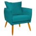 Poltrona Decorativa Confortável Para Sala Ada Suede Azul Turquesa Pé Castanho - Clique E Decore
