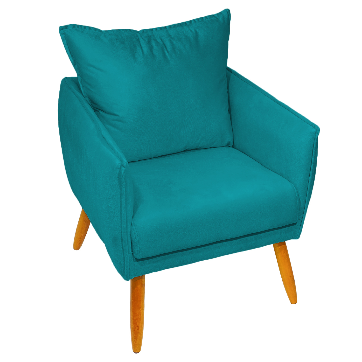 Poltrona Decorativa Confortável Para Sala Ada Suede Azul Turquesa Pé Castanho - Clique E Decore