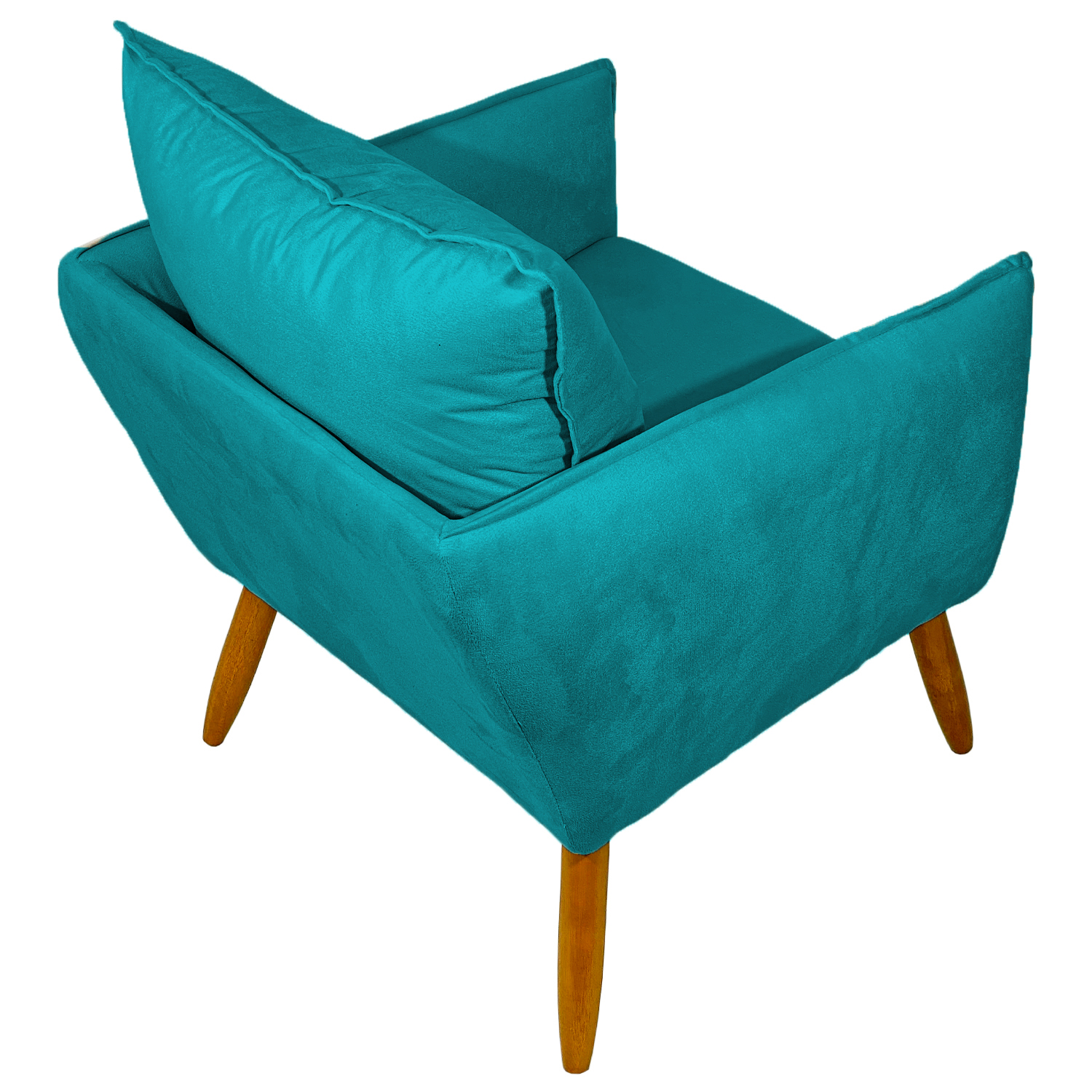 Poltrona Decorativa Confortável Para Sala Ada Suede Azul Turquesa Pé Castanho - Clique E Decore