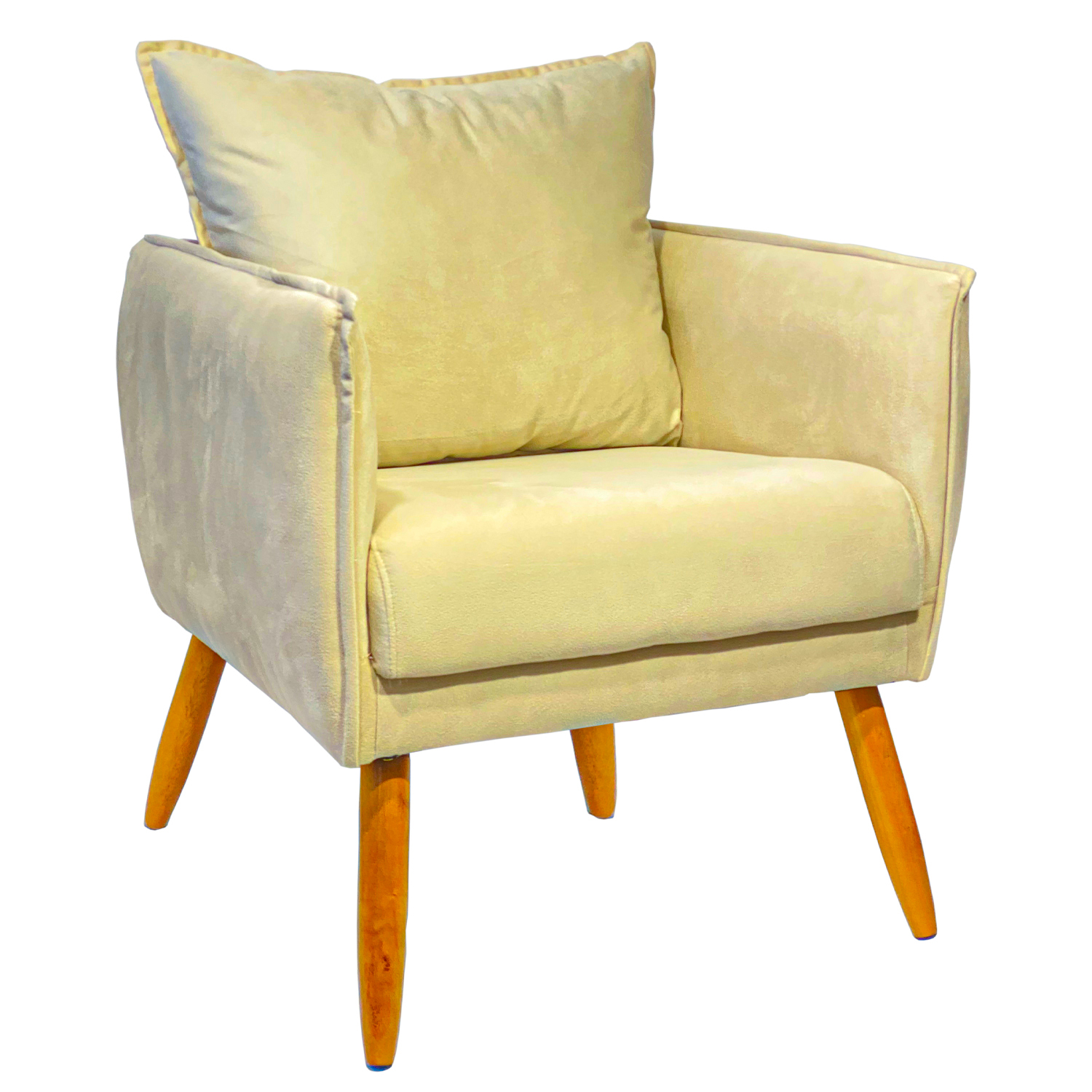 Poltrona Decorativa Confortável Para Sala Ada Suede Bege Pé Castanho - Clique E Decore