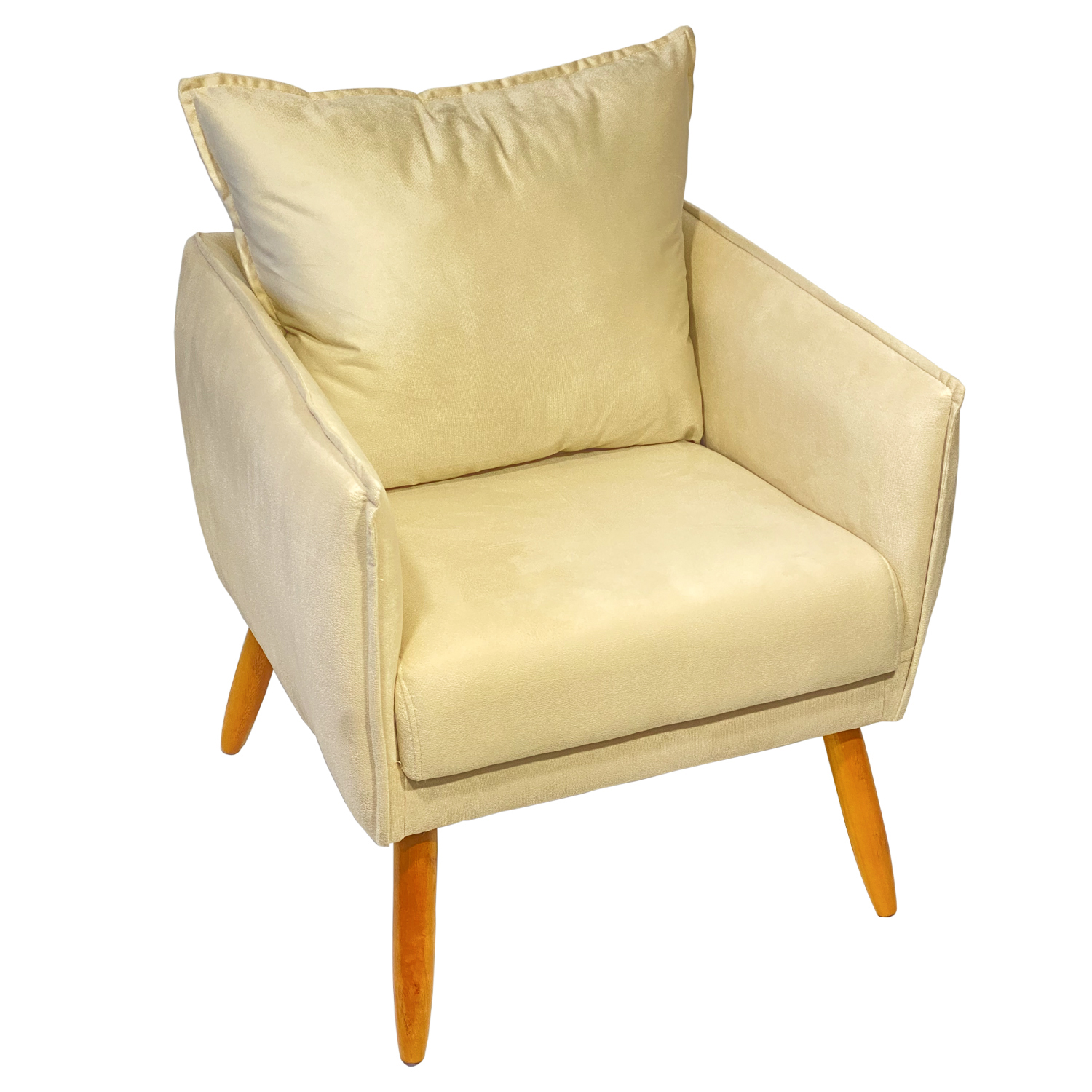 Poltrona Decorativa Confortável Para Sala Ada Suede Bege Pé Castanho - Clique E Decore
