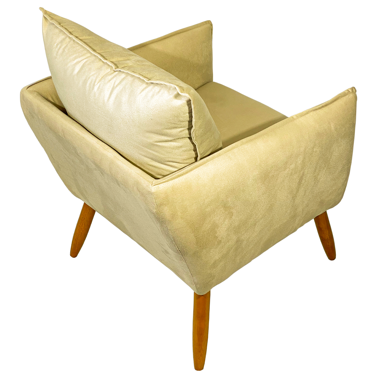 Poltrona Decorativa Confortável Para Sala Ada Suede Bege Pé Castanho - Clique E Decore