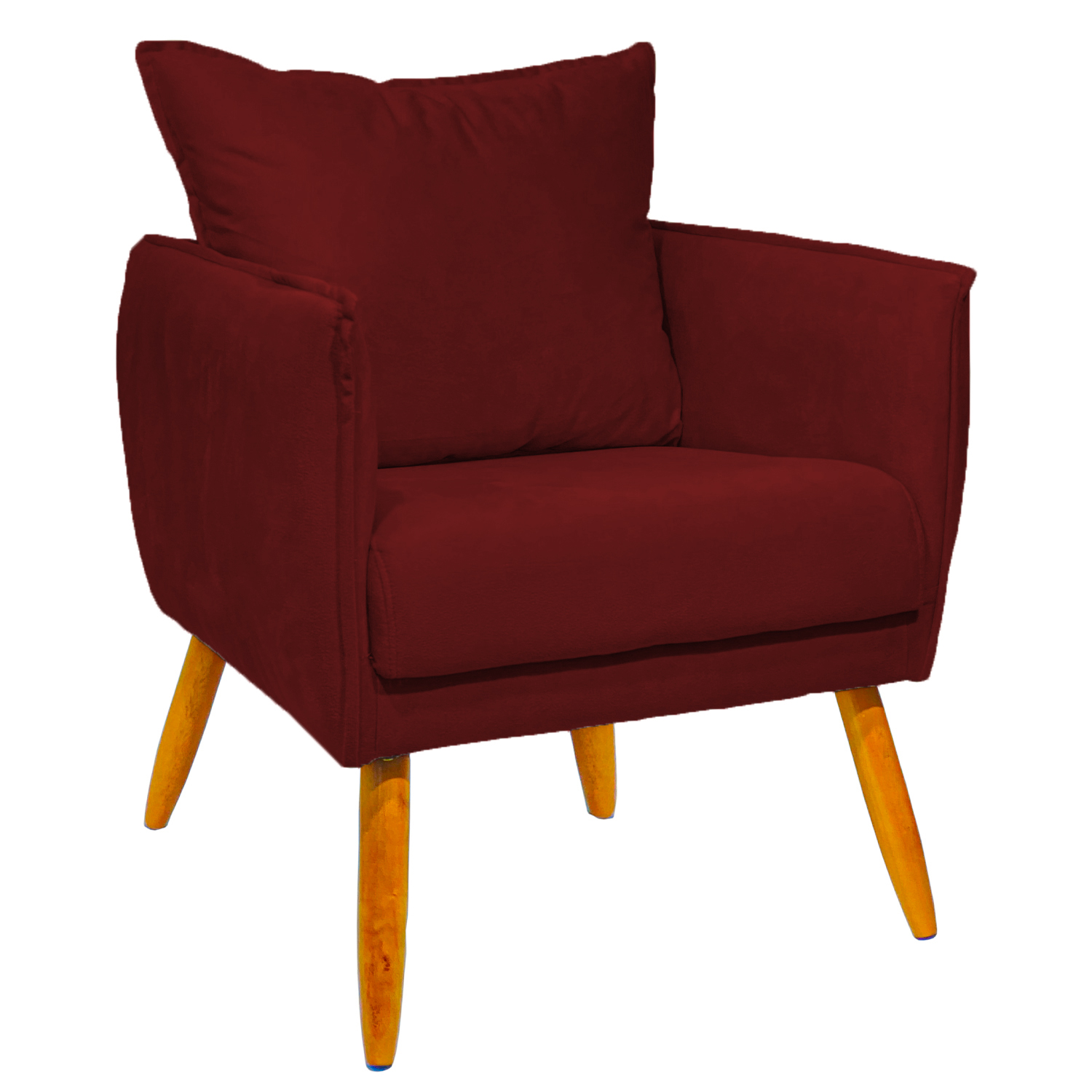 Poltrona Decorativa Confortável Para Sala Ada Suede Bordô Pé Castanho - Clique E Decore