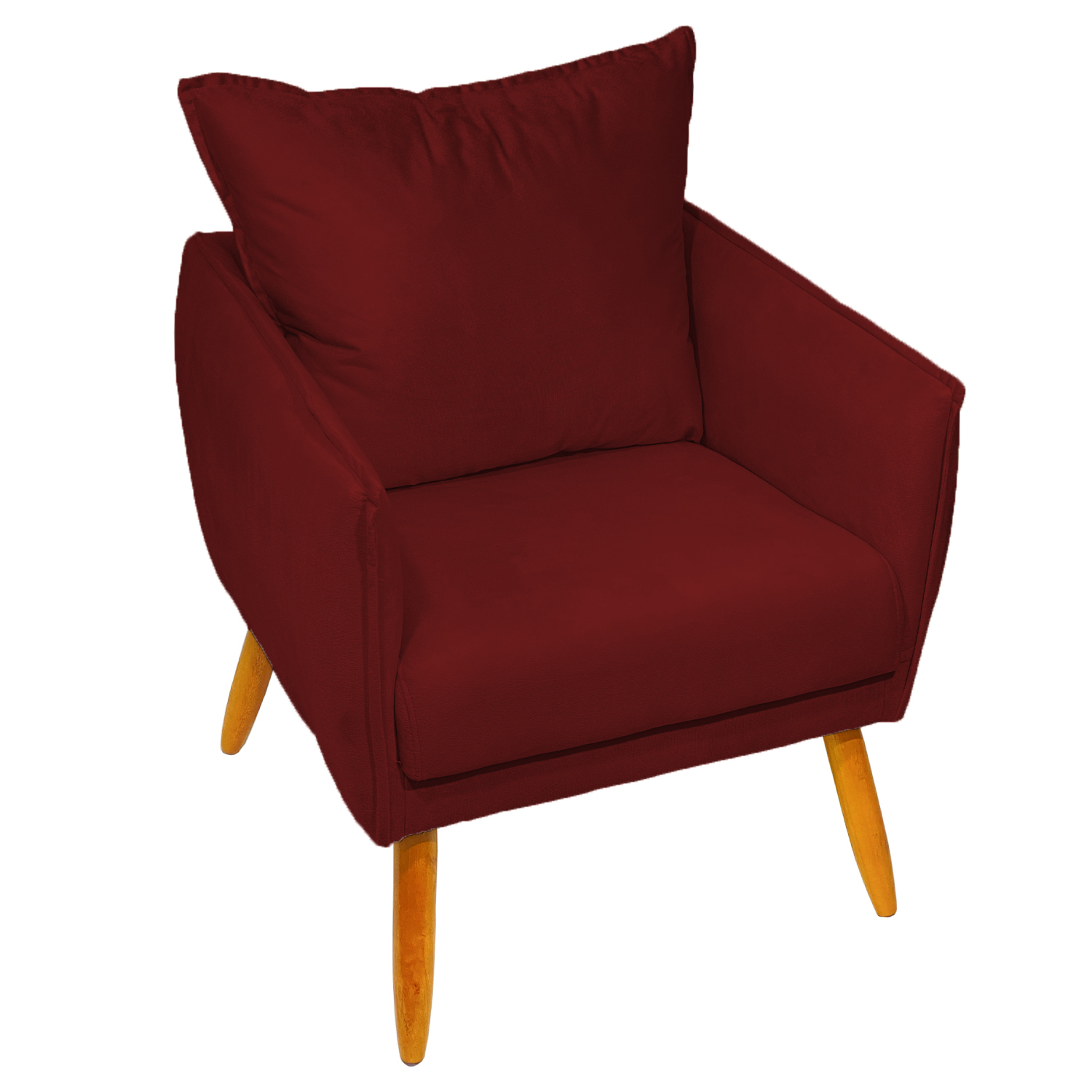 Poltrona Decorativa Confortável Para Sala Ada Suede Bordô Pé Castanho - Clique E Decore