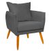 Poltrona Decorativa Confortável Para Sala Ada Suede Cinza Pé Castanho - Clique E Decore