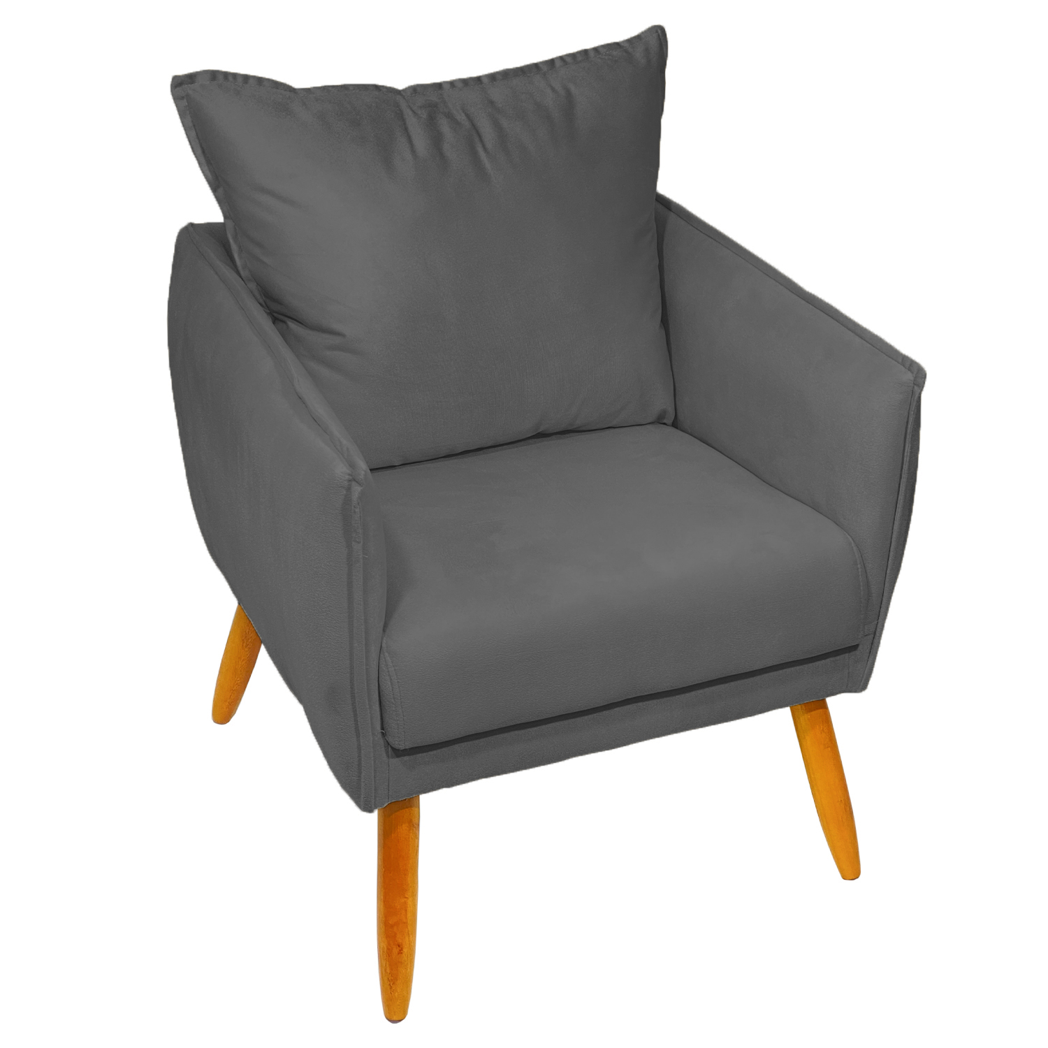 Poltrona Decorativa Confortável Para Sala Ada Suede Cinza Pé Castanho - Clique E Decore