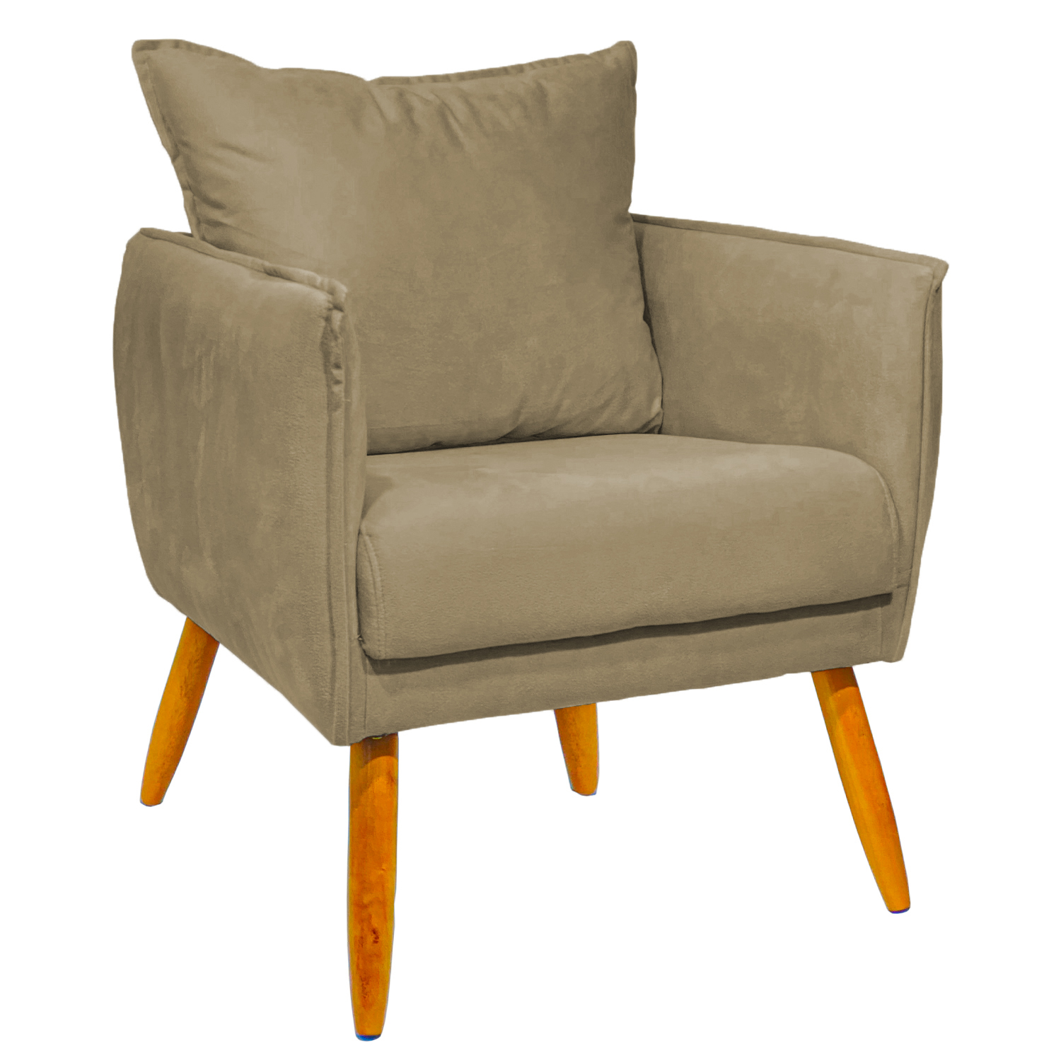 Poltrona Decorativa Confortável Para Sala Ada Suede Nude Pé Castanho - Clique E Decore
