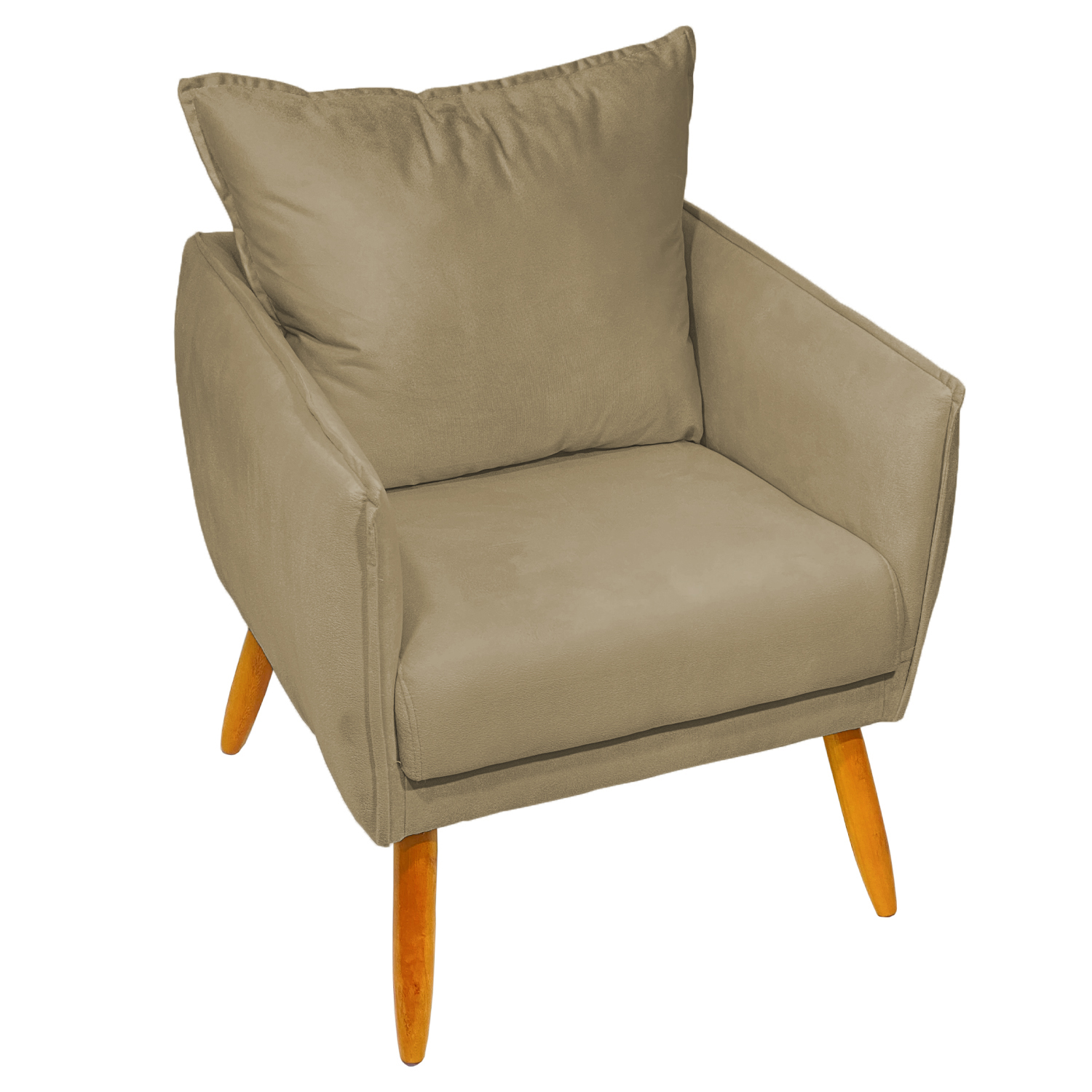 Poltrona Decorativa Confortável Para Sala Ada Suede Nude Pé Castanho - Clique E Decore