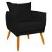 Poltrona Decorativa Confortável Para Sala Ada Suede Preto Pé Castanho - Clique E Decore