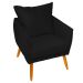 Poltrona Decorativa Confortável Para Sala Ada Suede Preto Pé Castanho - Clique E Decore