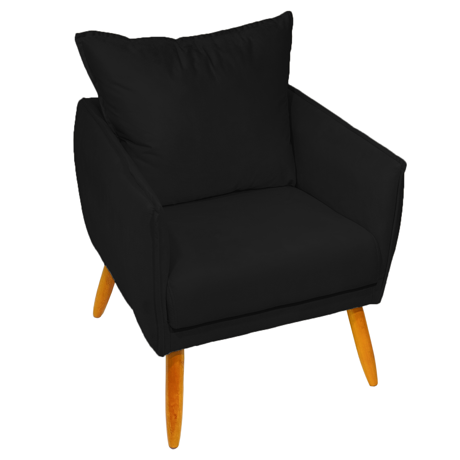 Poltrona Decorativa Confortável Para Sala Ada Suede Preto Pé Castanho - Clique E Decore