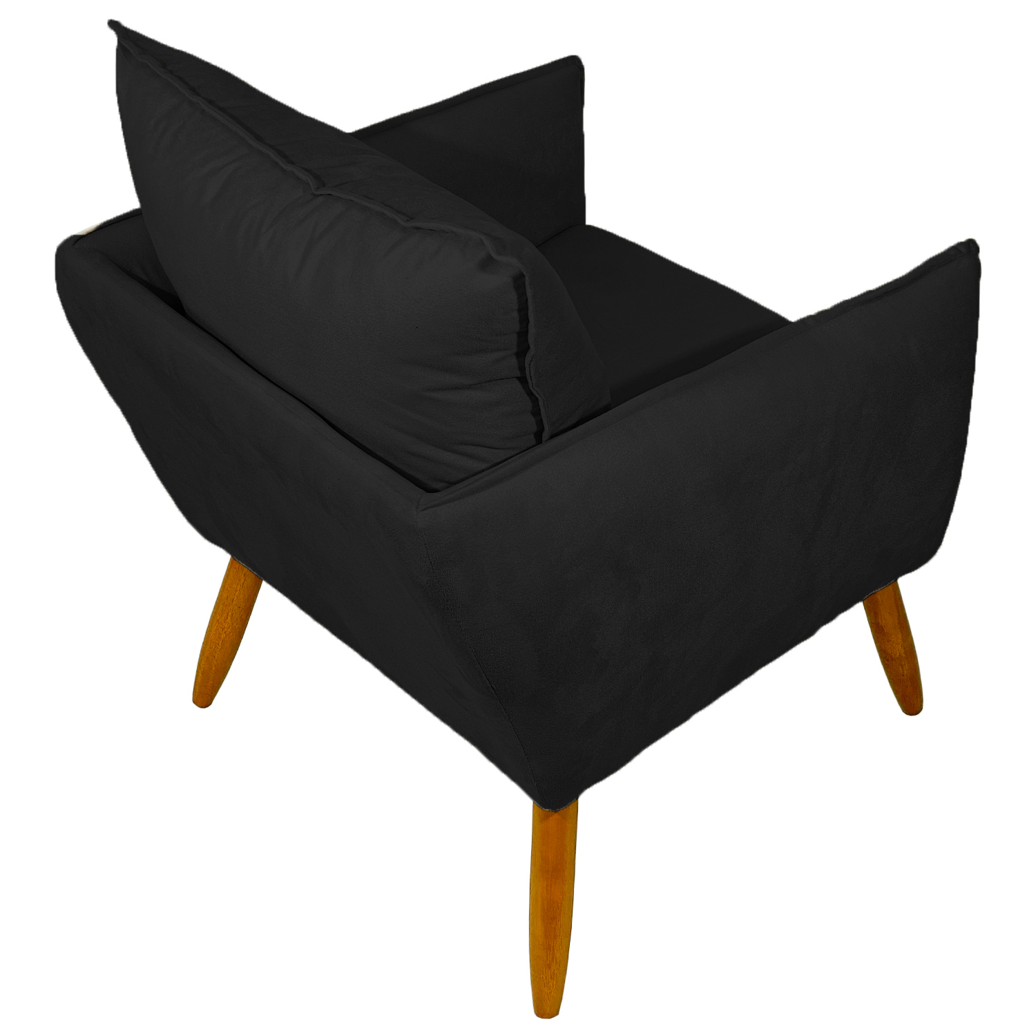 Poltrona Decorativa Confortável Para Sala Ada Suede Preto Pé Castanho - Clique E Decore