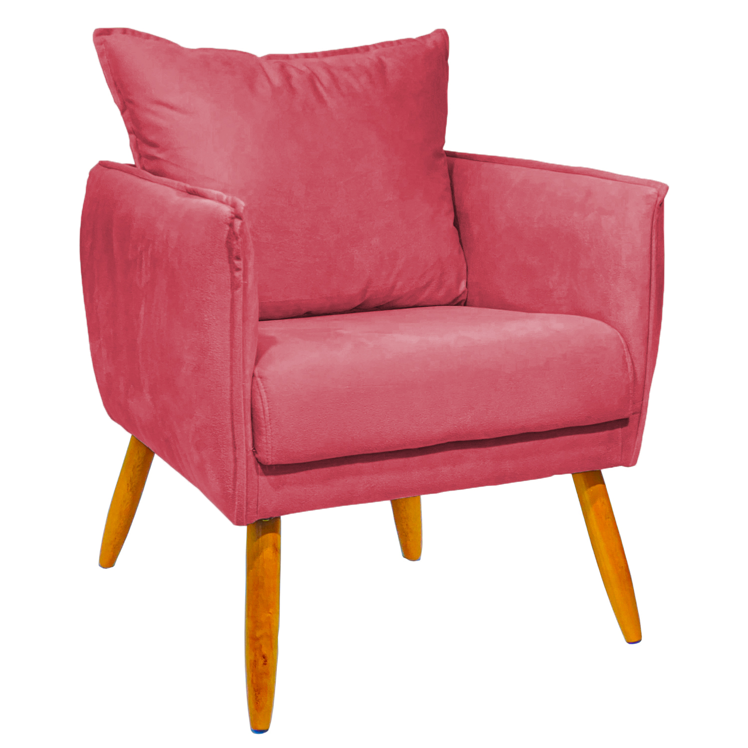 Poltrona Decorativa Confortável Para Sala Ada Suede Rosê Pé Castanho - Clique E Decore