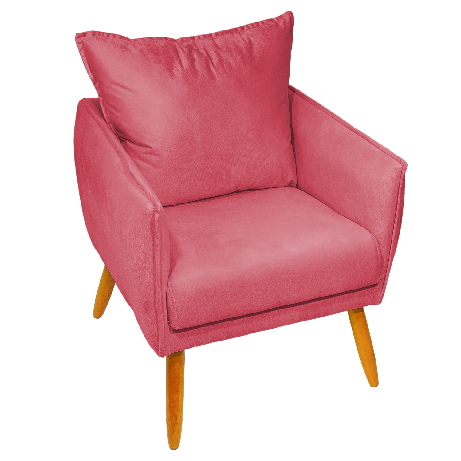 Poltrona Decorativa Confortável Para Sala Ada Suede Rosê Pé Castanho - Clique E Decore