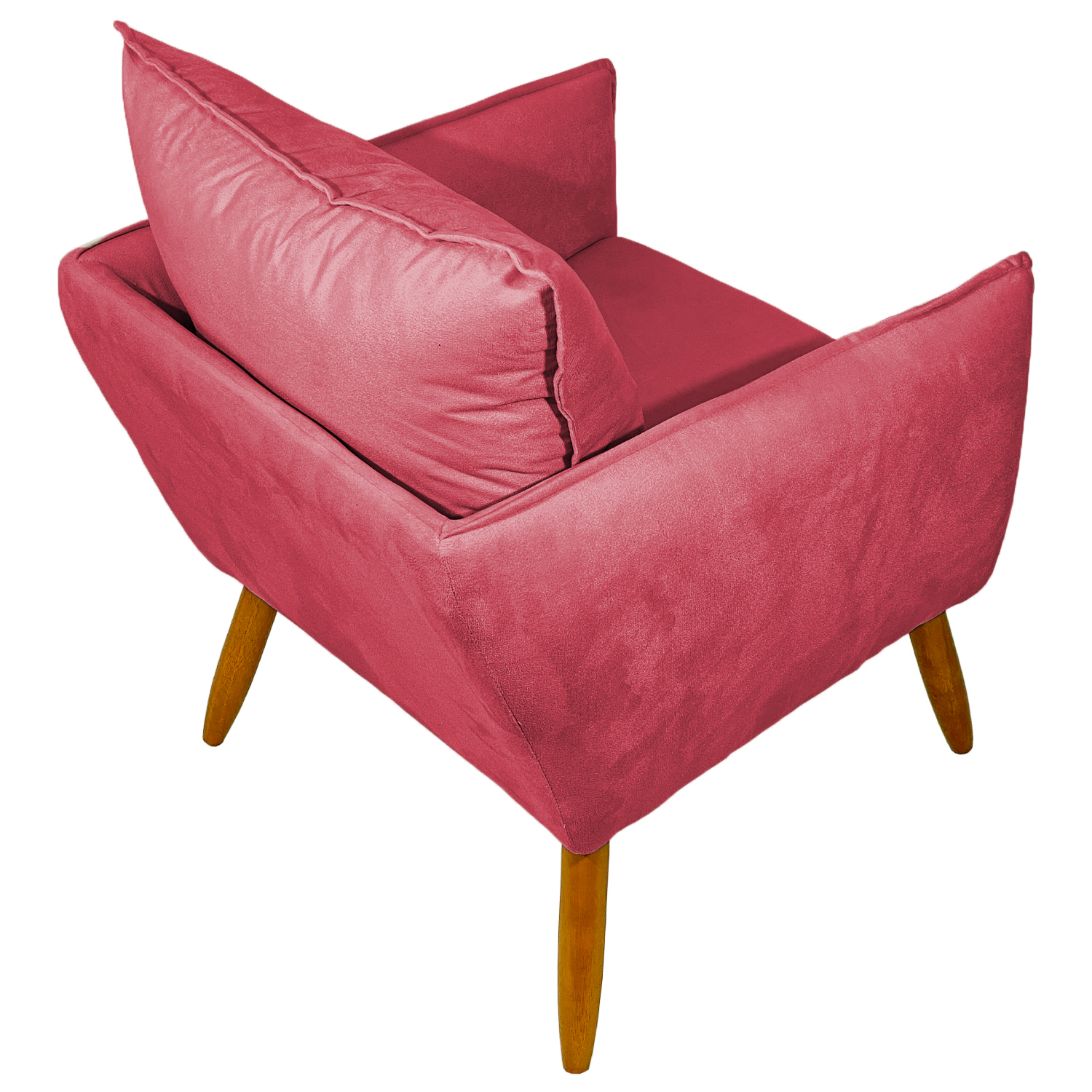 Poltrona Decorativa Confortável Para Sala Ada Suede Rosê Pé Castanho - Clique E Decore