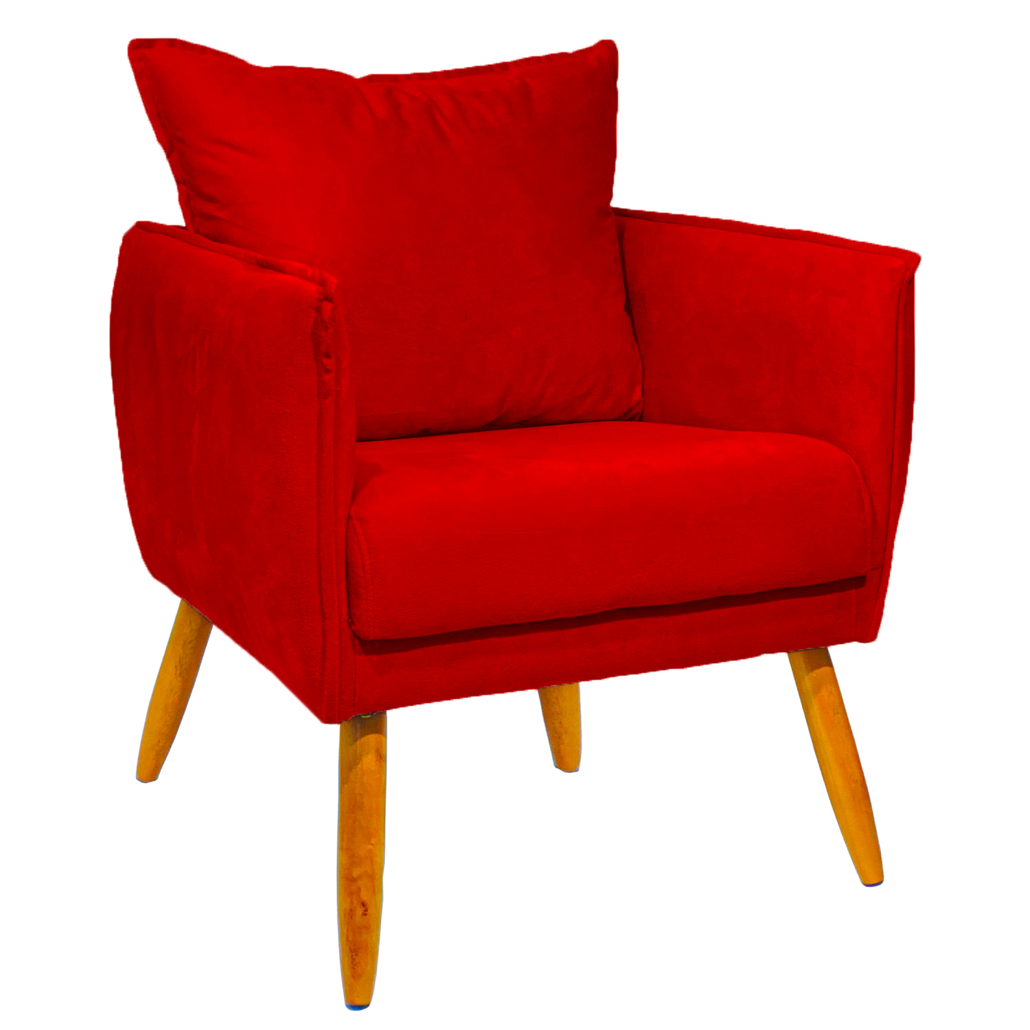 Poltrona Decorativa Confortável Para Sala Ada Suede Vermelho Pé Castanho - Clique E Decore
