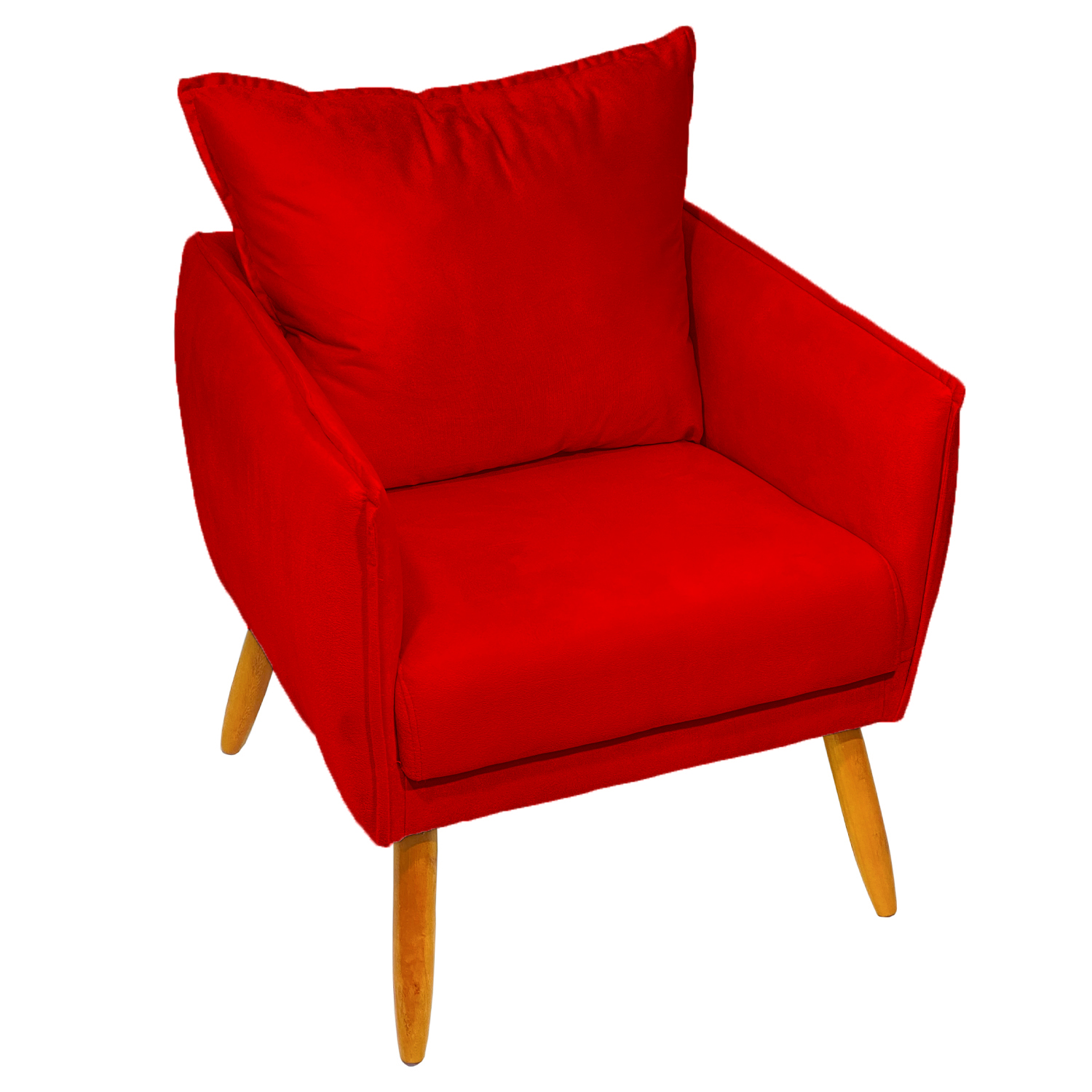 Poltrona Decorativa Confortável Para Sala Ada Suede Vermelho Pé Castanho - Clique E Decore