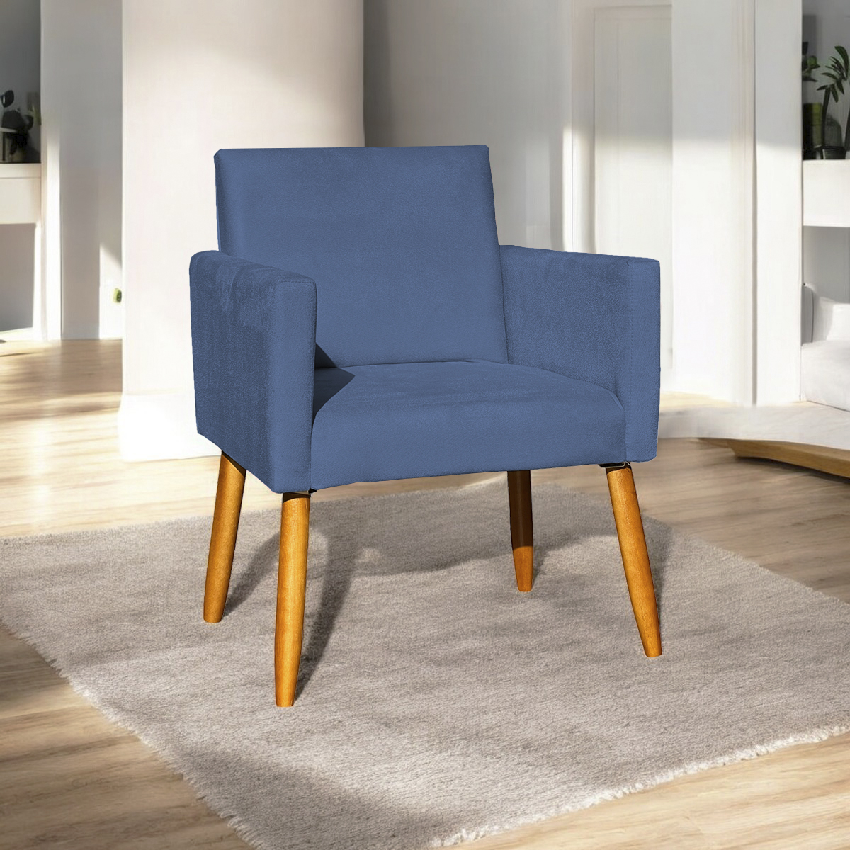 Poltrona Decorativa Confortável Para Sala Recepção Consultório Cadeira Nina Suede Azul Marinho