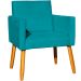 Poltrona Decorativa Confortável Para Sala Recepção Consultório Cadeira Nina Suede Azul Turquesa