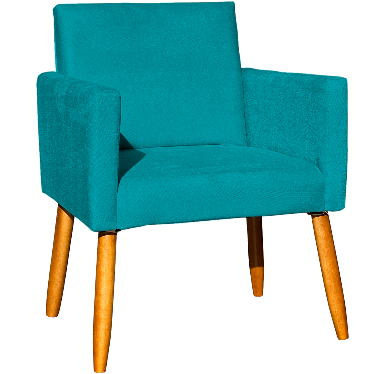 Poltrona Decorativa Confortável Para Sala Recepção Consultório Cadeira Nina Suede Azul Turquesa