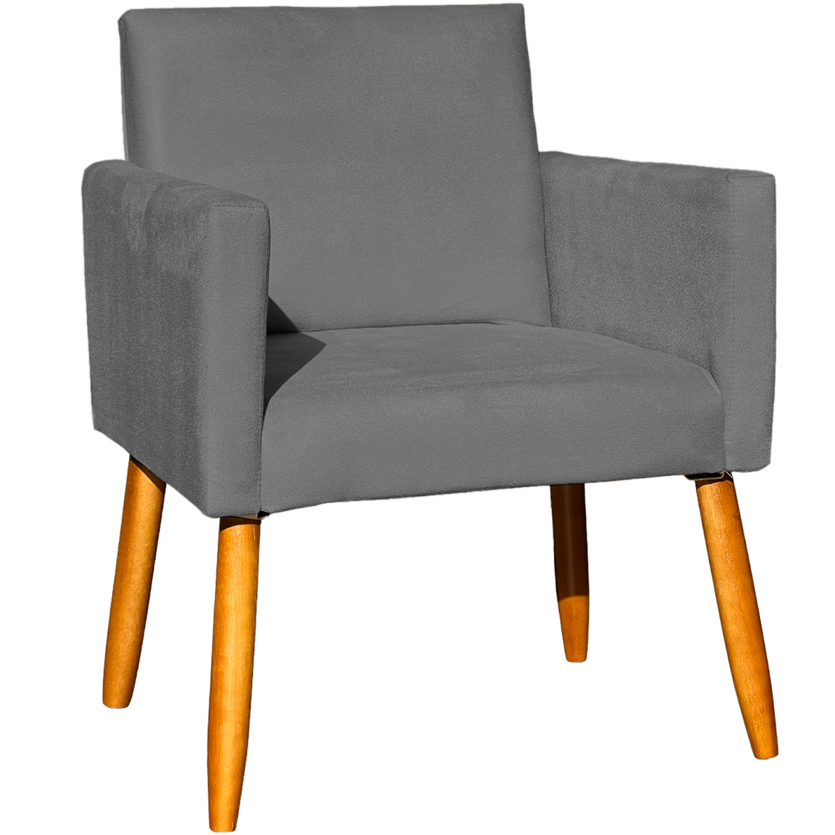 Poltrona Decorativa Confortável Para Sala Recepção Consultório Cadeira Nina Suede Cinza