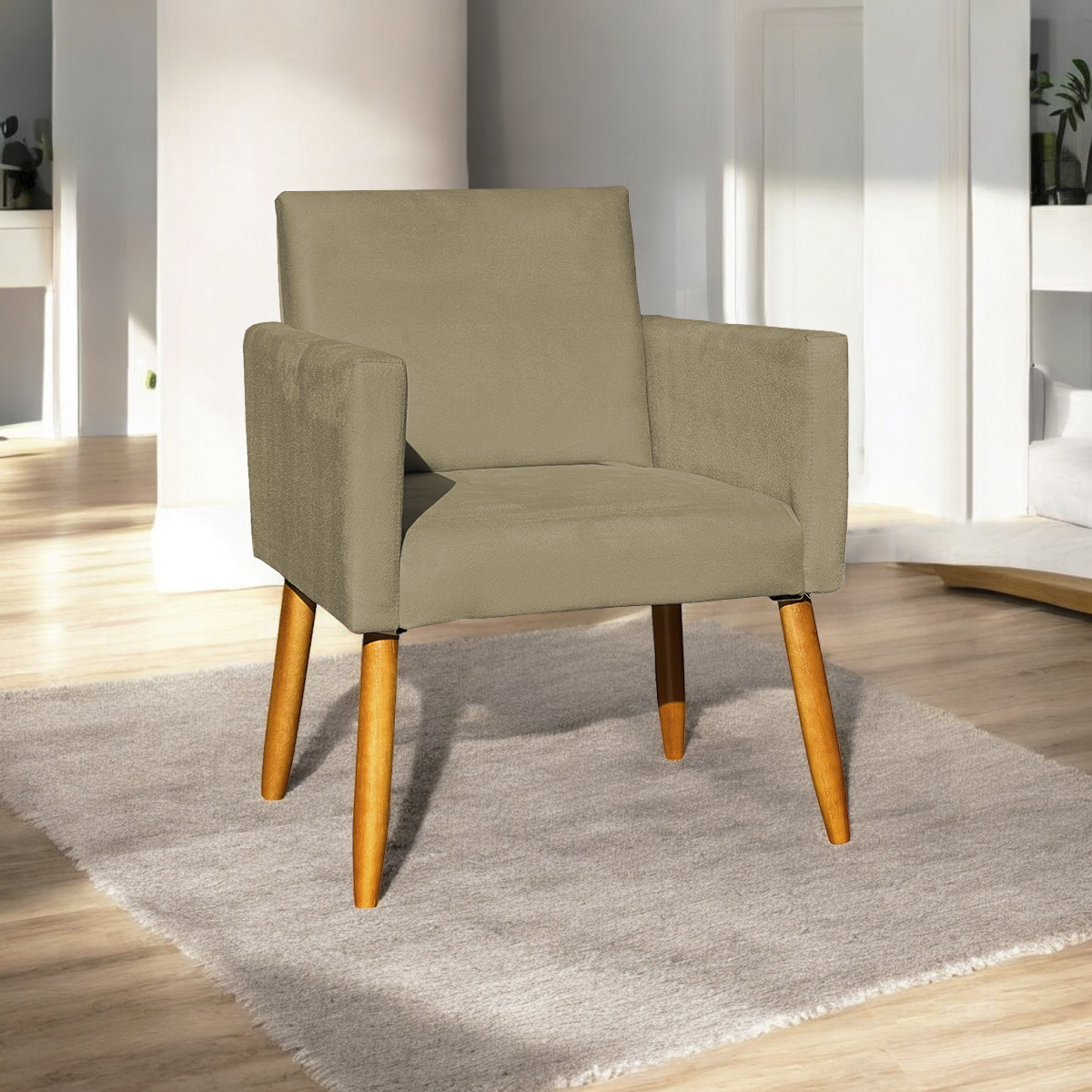 Poltrona Decorativa Confortável Para Sala Recepção Consultório Cadeira Nina Suede Nude