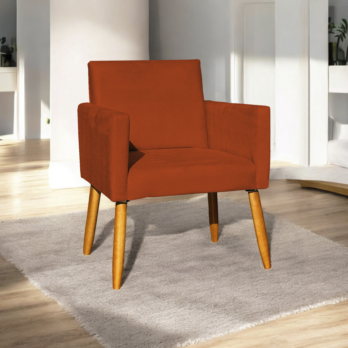 Poltrona Decorativa Confortável Para Sala Recepção Consultório Cadeira Nina Suede Terracota