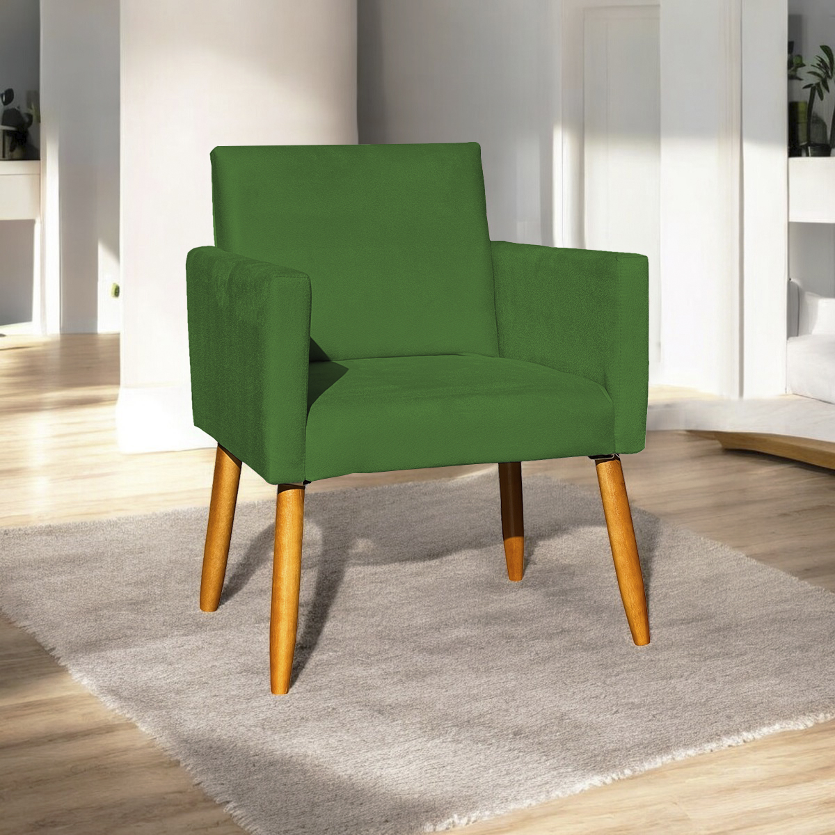 Poltrona Decorativa Confortável Para Sala Recepção Consultório Cadeira Nina Suede Verde